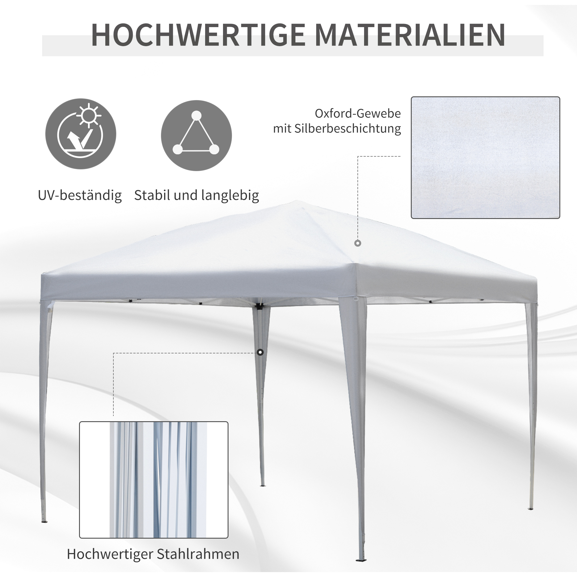 Pavillon, 2,95 x 2,95 m Pop-Up-Faltpavillon, Gartenpavillon, Partyzelt, UV-Schutz, Stahl+Oxfordstoff, Weiß