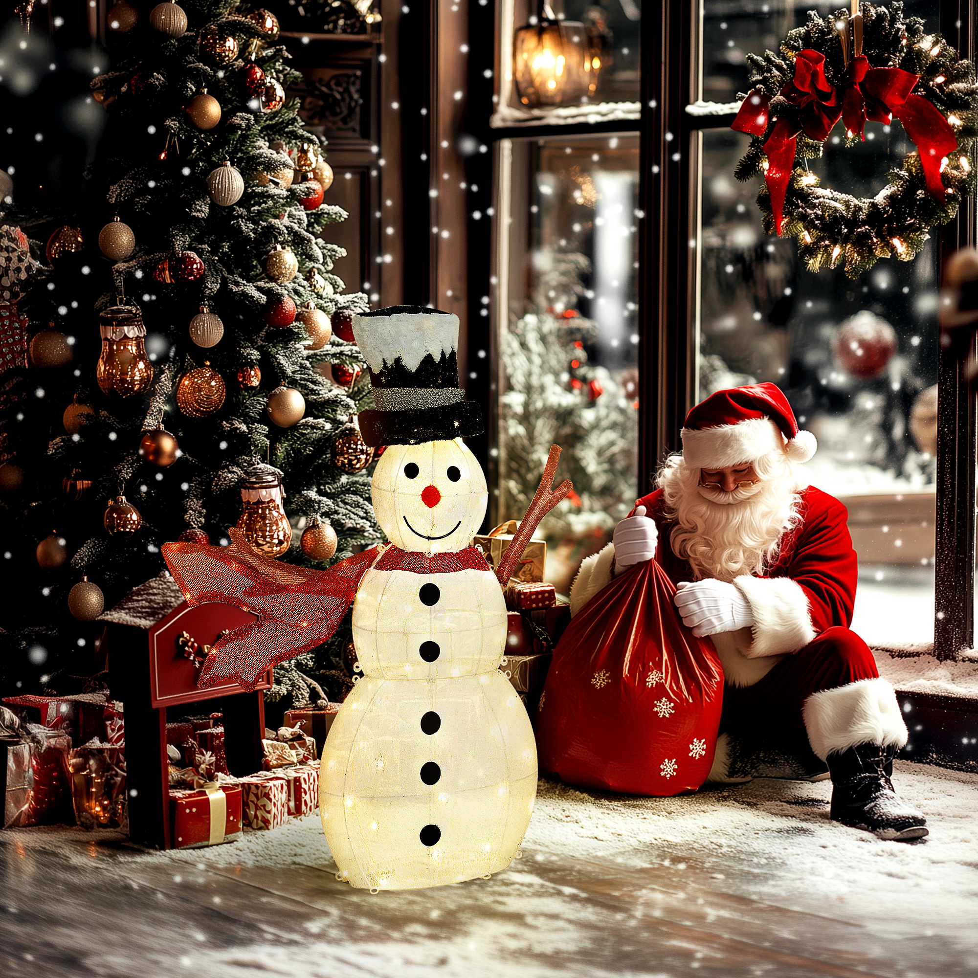 78er LED Weihnachtsdeko, Weihnachten Schneemann in warmweiß, Stahlrahmen, für Indoor, Outdoor, Mehrfarbig