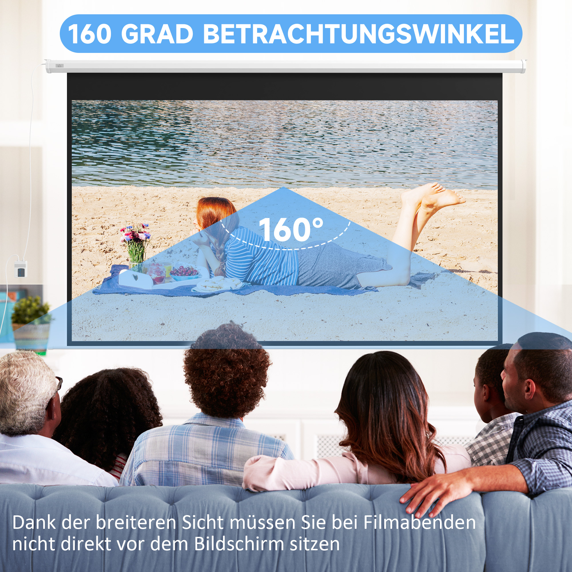 Beamer-Leinwand, 16:9 Format, Fernbedienung, 266 x 149 cm (120 Zoll), Weiß