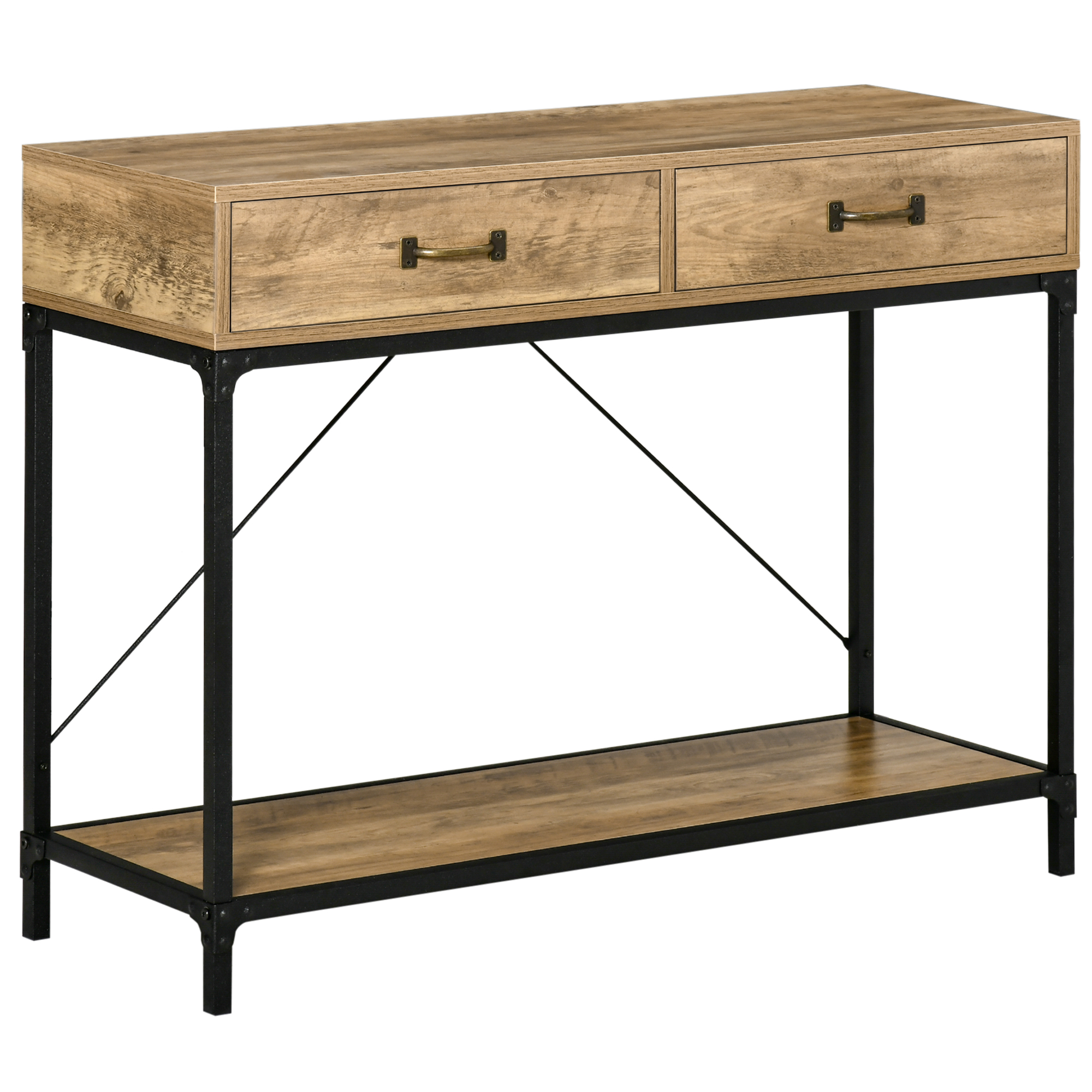 Konsolentisch Flurtisch mit Ablage und 2 Schubladen, 100 x 35 x 76,5 cm Beistelltisch Sofatisch Ausstellungstisch für Kleinen Raum, Eingang, Flur, Wohnzimmer Braun+Schwarz Konsolentisch Flurtisch mit Ablage und 2 Schubladen, 100 x 35 x 76,5 cm Beistelltisch Sofatisch Ausstellungstisch für Kleinen Raum, Eingang, Flur, Wohnzimmer Braun+Schwarz