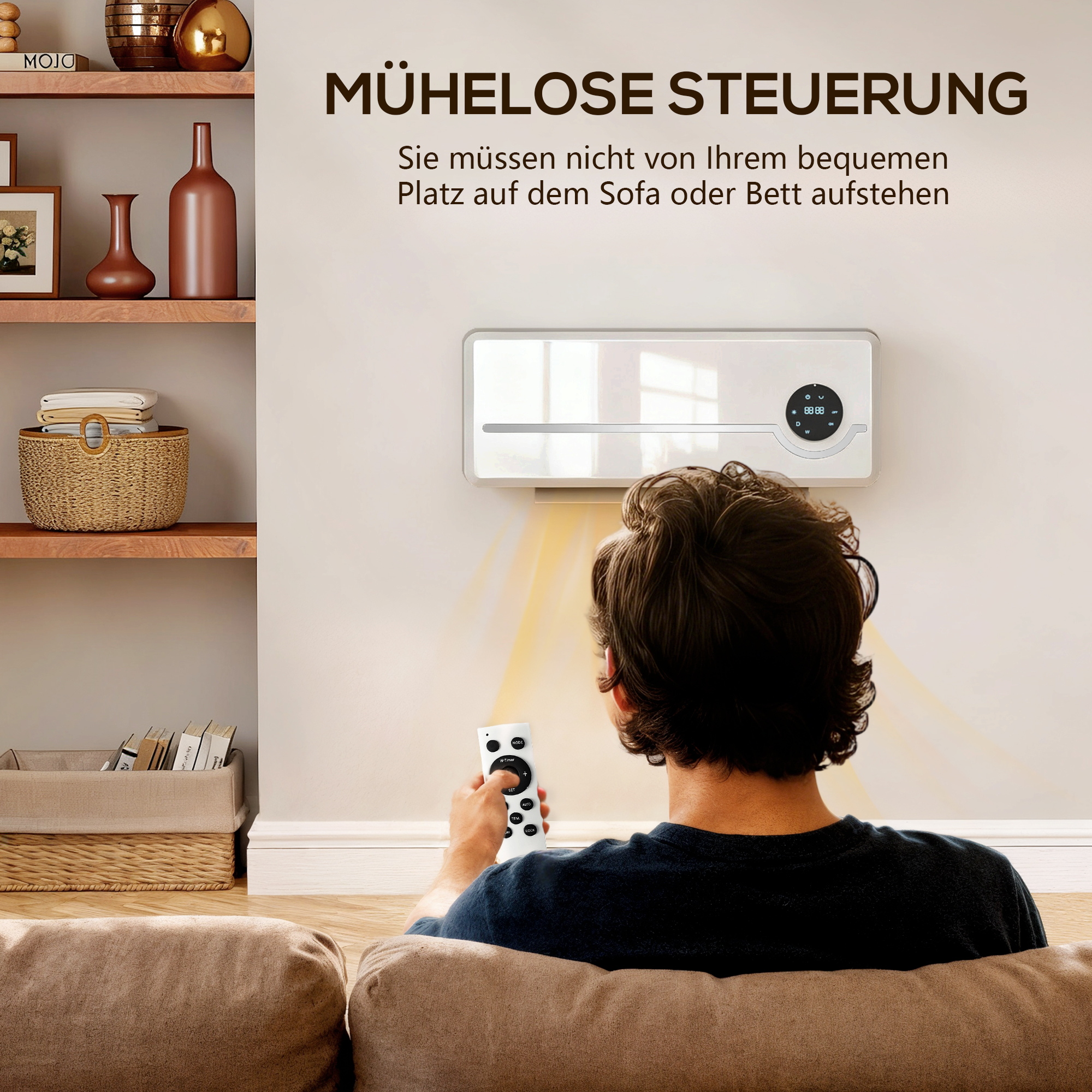 Heizlüfter zur Wandmontage 2000W Keramik-Wandheizung mit Ventilator, Fernbedienung, 2 Heizmodi, LED-Display