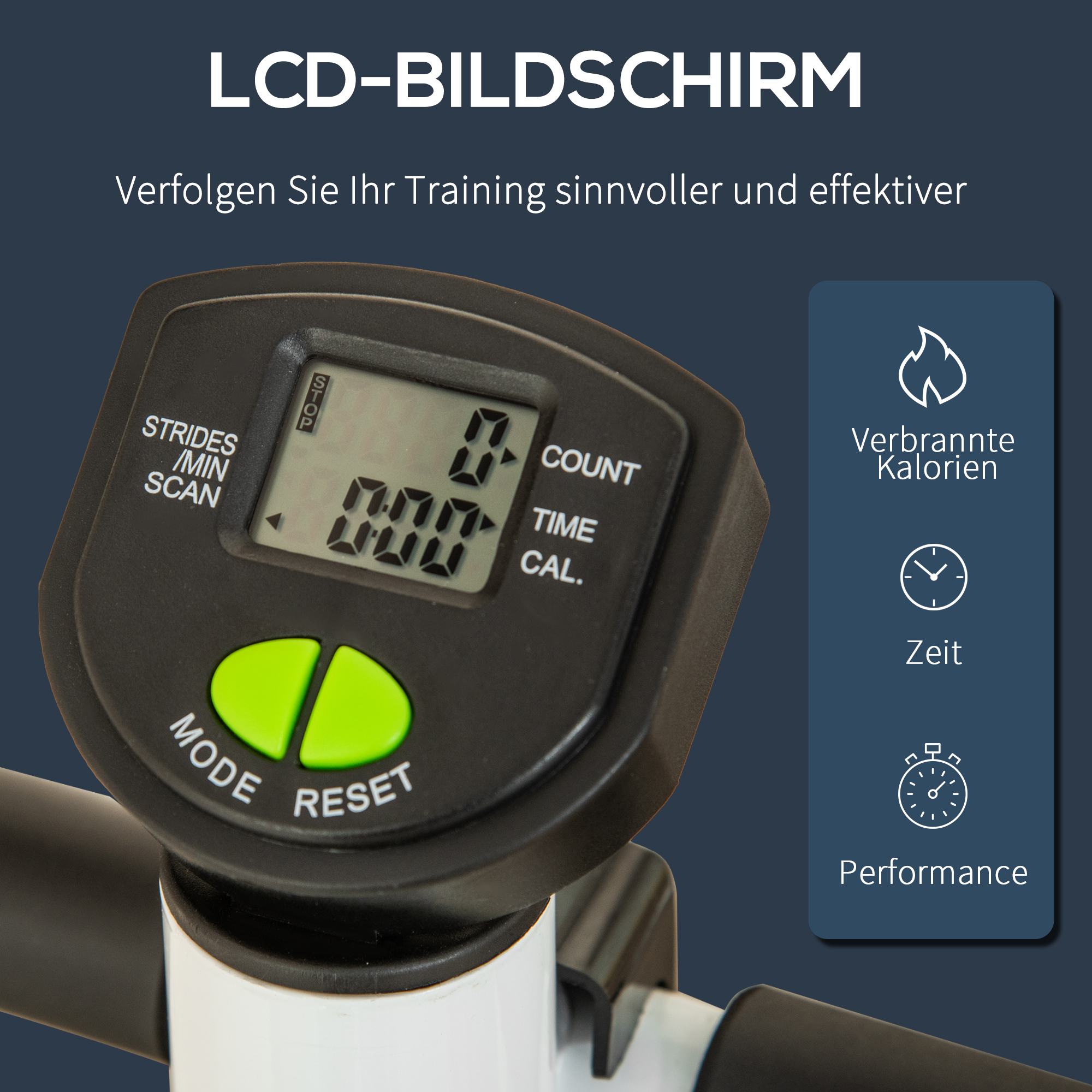 Stepper Fitnessgerät, LCD-Monitor, rutschfeste Pedale, Stahl und ABS, 55x44x108 cm, Grün+Schwarz