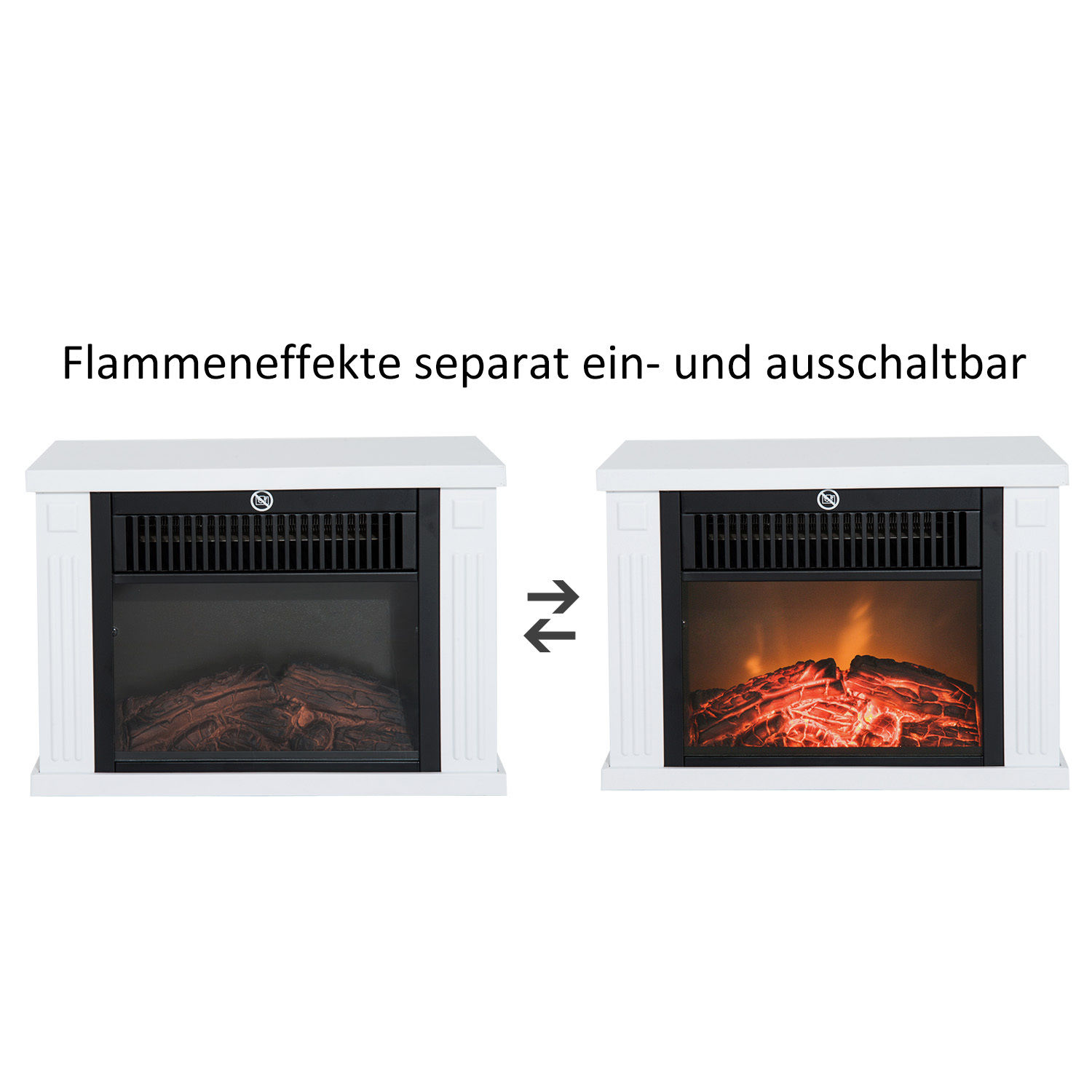 Elektrokamin mit Heizung, elektrischer Kamin mit LED Flammeneffekt, 600/1200W Dekokamin, elektrisch Kaminfeuer Kaminofen, Weiß