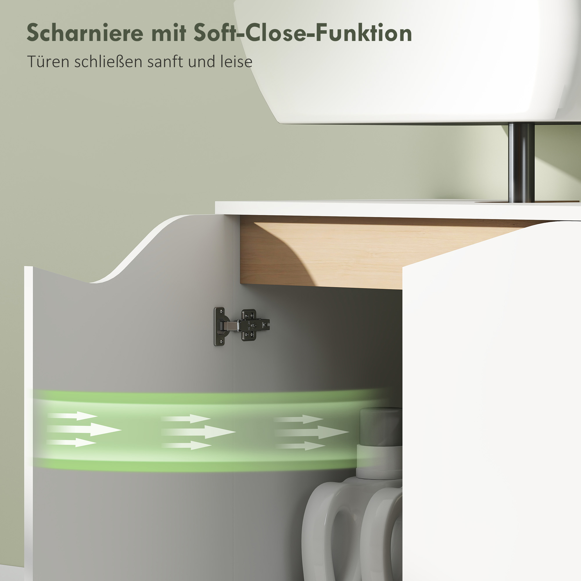Waschbeckenunterschrank, Badezimmer Unterschrank mit Soft-Close-Türen, Weiß, 60 x 35 x 57,9 cm