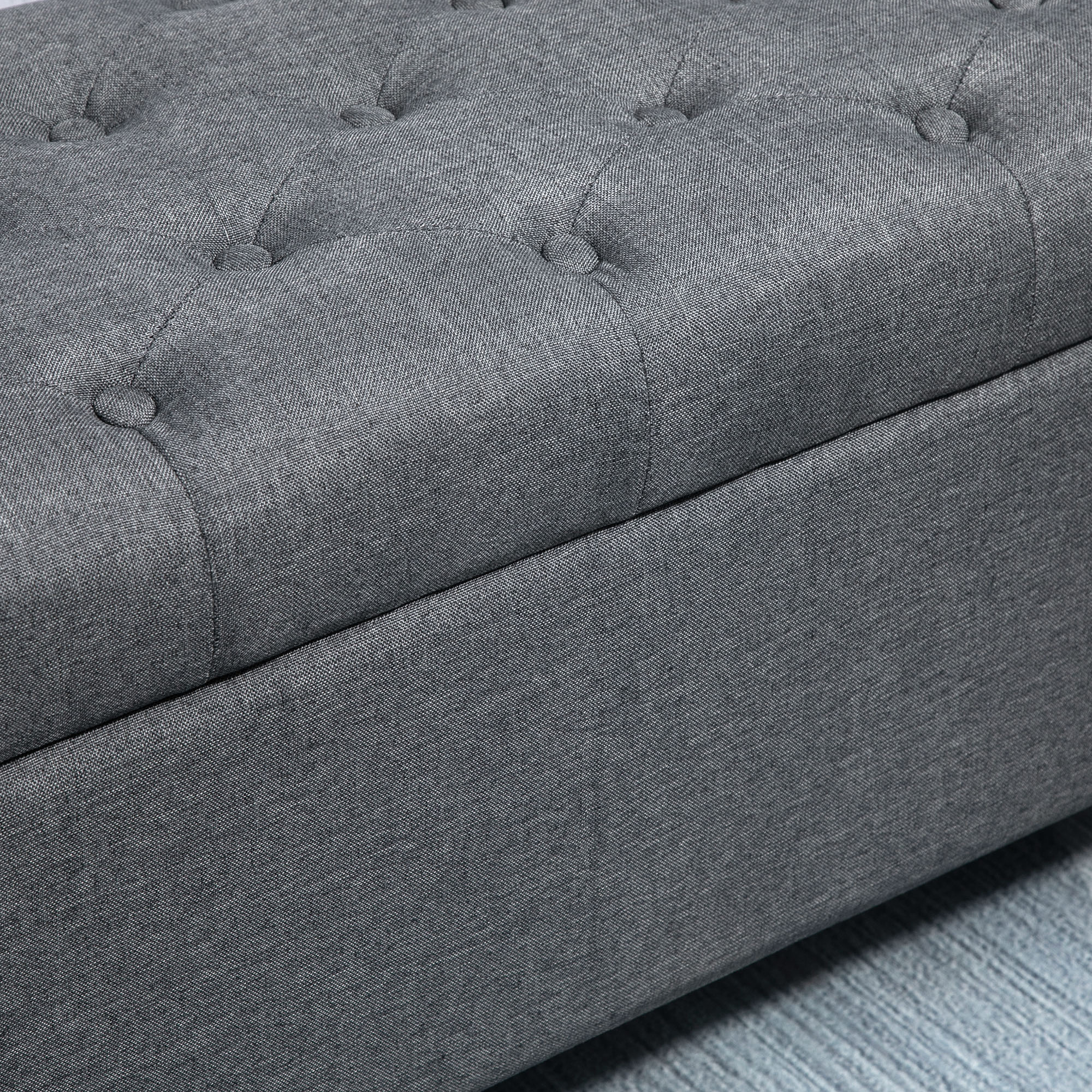 Sitzbank mit Stauraum Polsterbank mit Leinenoptik, Sitztruhe mit Holzbeine, Truhenbank für Wohnzimmer Schlafzimmer Flur 100 x 40 x 44 cm Dunkelgrau