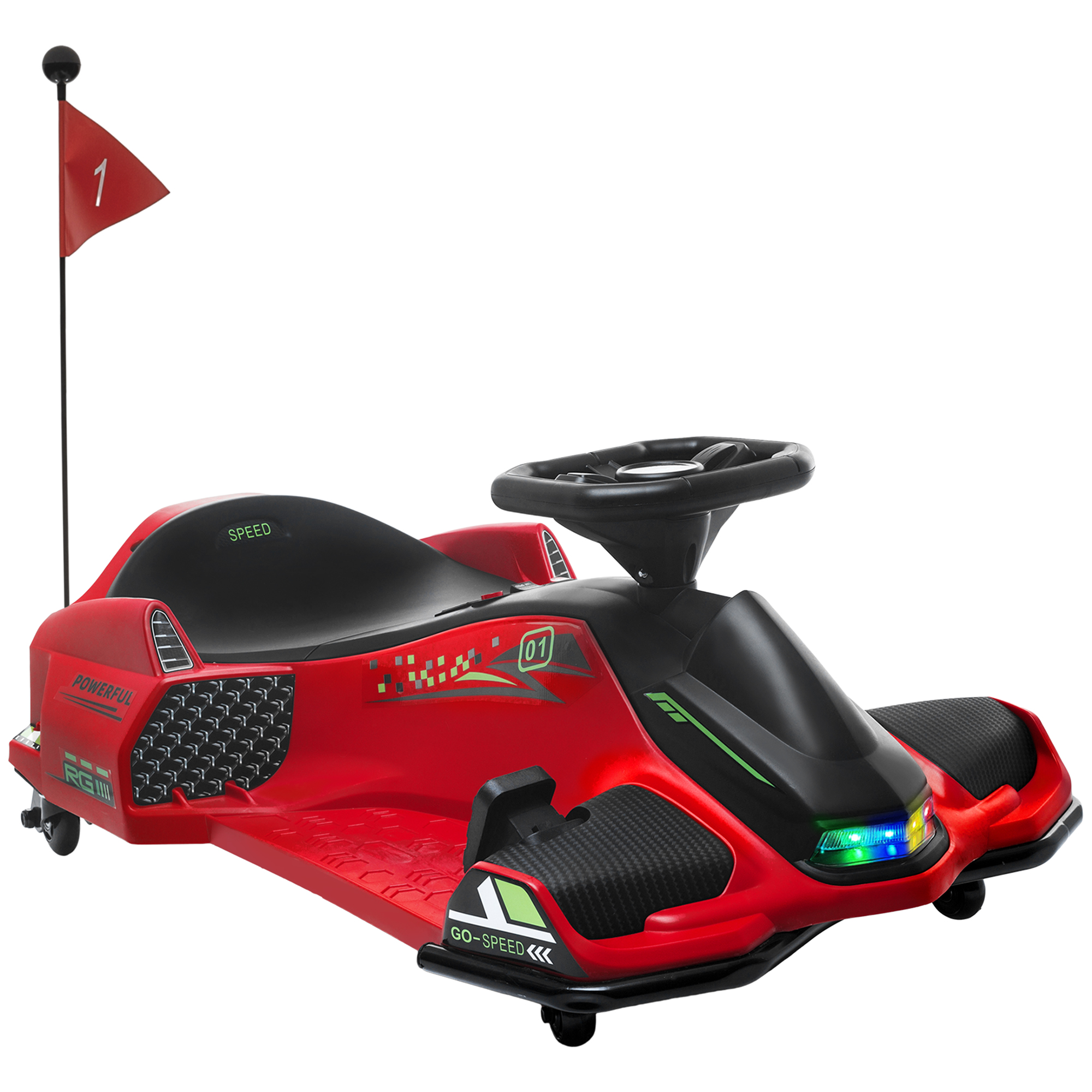 elektrisches Go-Kart für Kinder, Gummiräder, 3-8 km/h, mit Lichtern und Musikfunktion, Rot