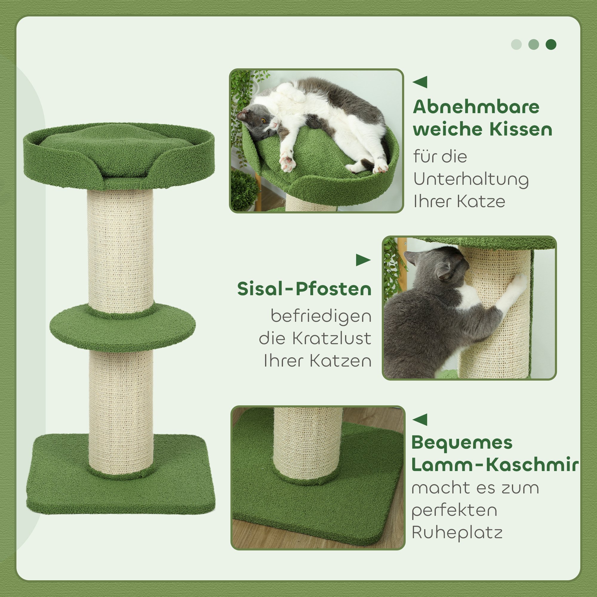 Katzenbaum  91cm Spielbaum mit Katzenbett, Plattform Lammwolle Grün