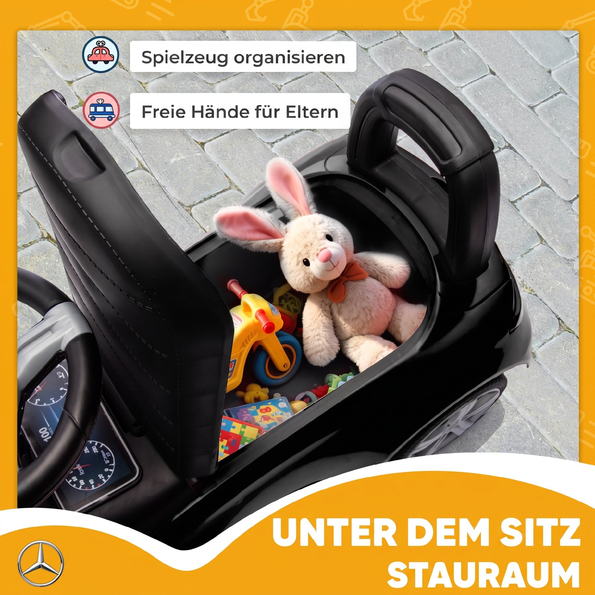 Mercedes-Benz C-Class Rutschauto mit Hupe, Motorgeräuschen, Stauraum, für Kinder 18-36 Monate, Schwarz