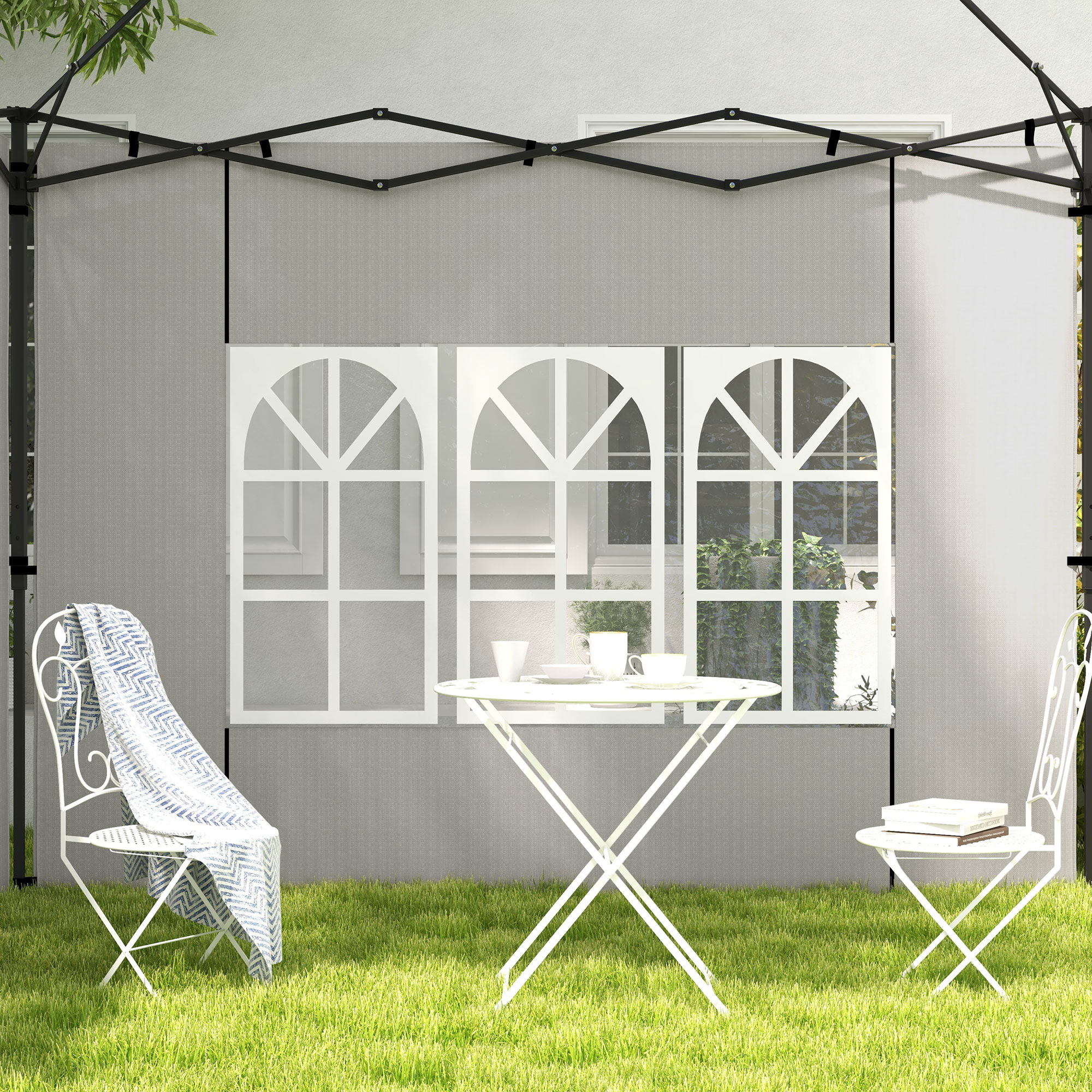 2er Set Seitenwände für Pavillon 3x3 3x6 Wasserdicht Seitenteile mit Fenster Weiß