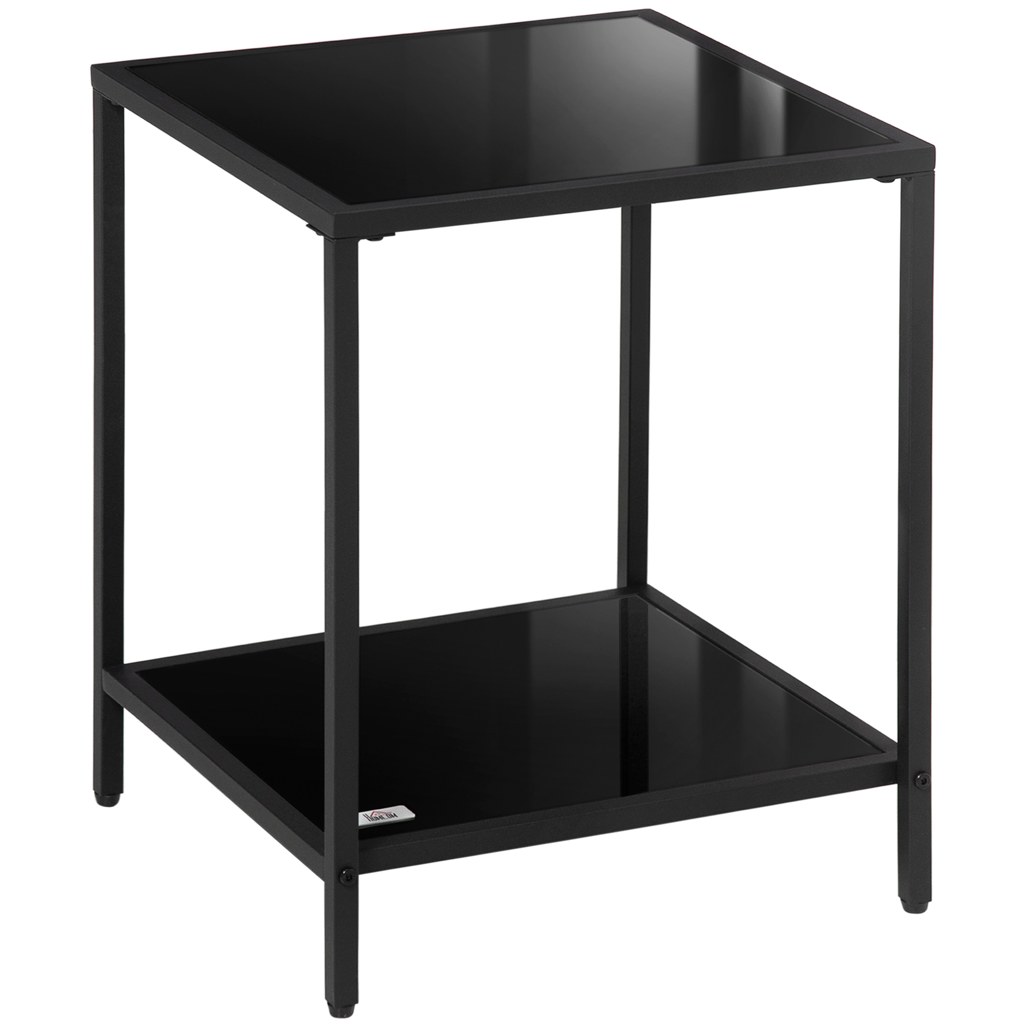 Beistelltisch mit gehärteten Glasplatten, 2 Ebenen, klassisches Design mit Metallstruktur, Schwarz