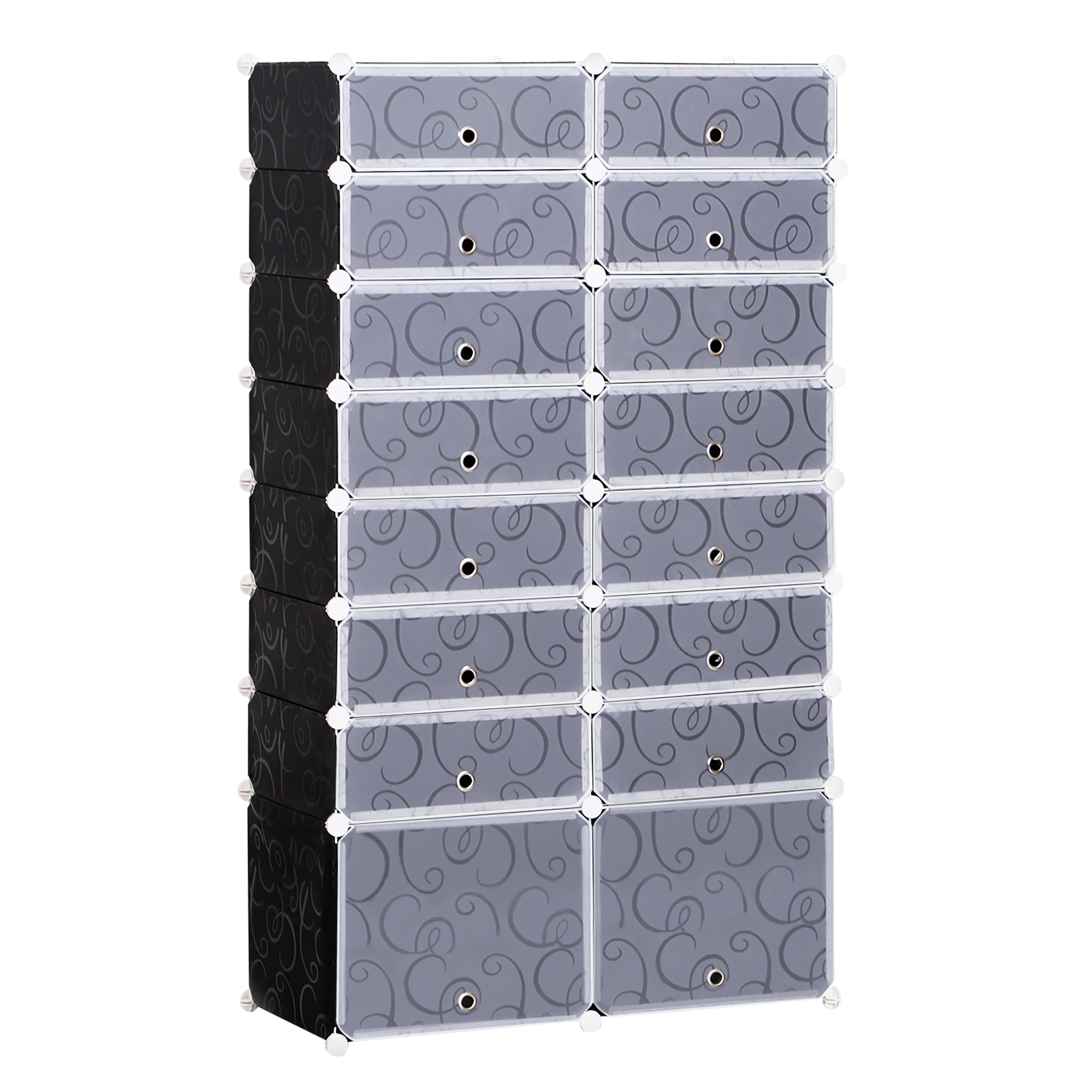 Schuhboxen 16er Set Schuhkarton stapelbar Schuhorganizer Schuhaufbewahrung Aufbewahrungsboxen Regalsystem mit Tür, Schwarz + Weiß Schuhboxen 16er Set Schuhkarton stapelbar Schuhorganizer Schuhaufbewahrung Aufbewahrungsboxen Regalsystem mit Tür, Schwarz + Weiß