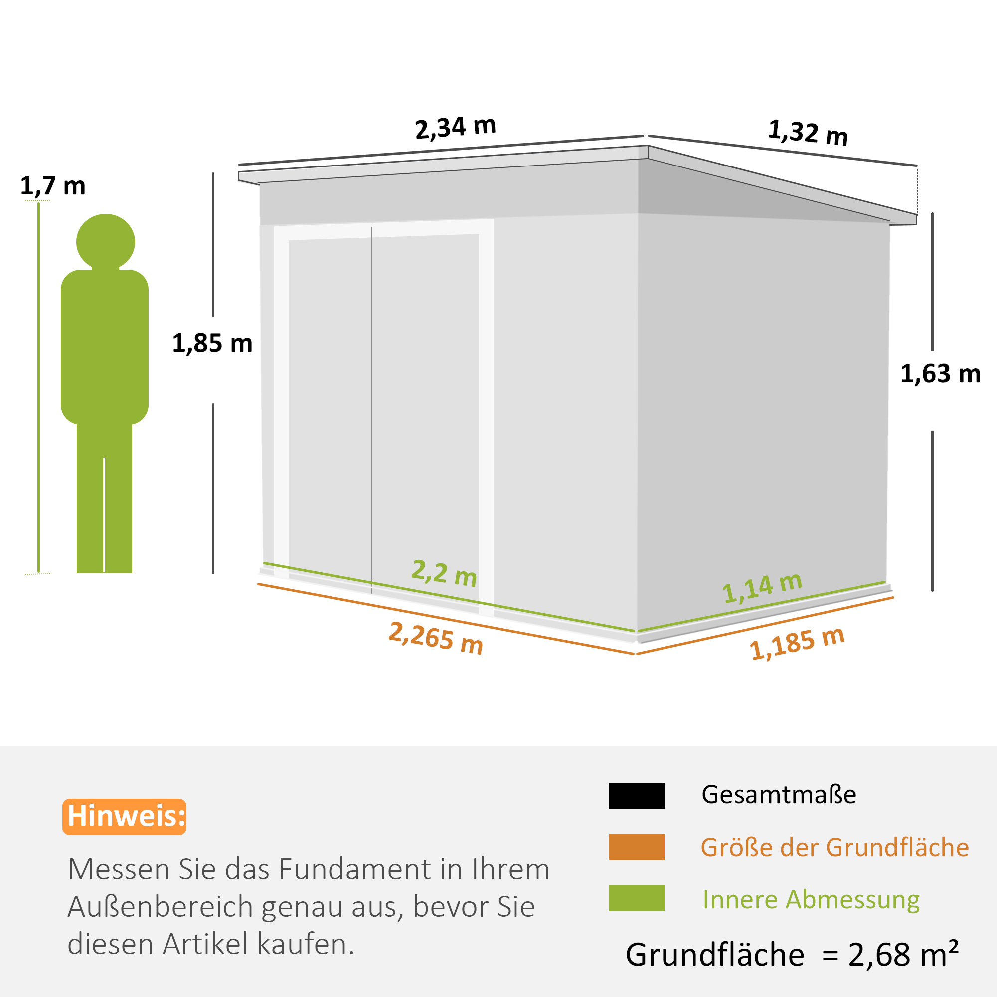 Metall Gerätehaus 2,68 m², abschließbar Geräteschuppen mit 3 Türen Lüftung Pultdach Handschuhen