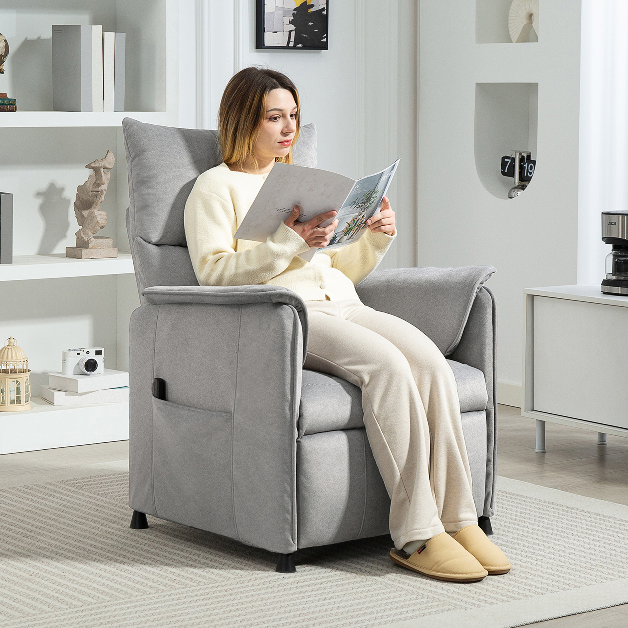 Relaxsessel mit leisem Motor, Polstersessel mit robusten Stoffbezug, Memory-Funktion, anpassbare Fußstütze, Grau