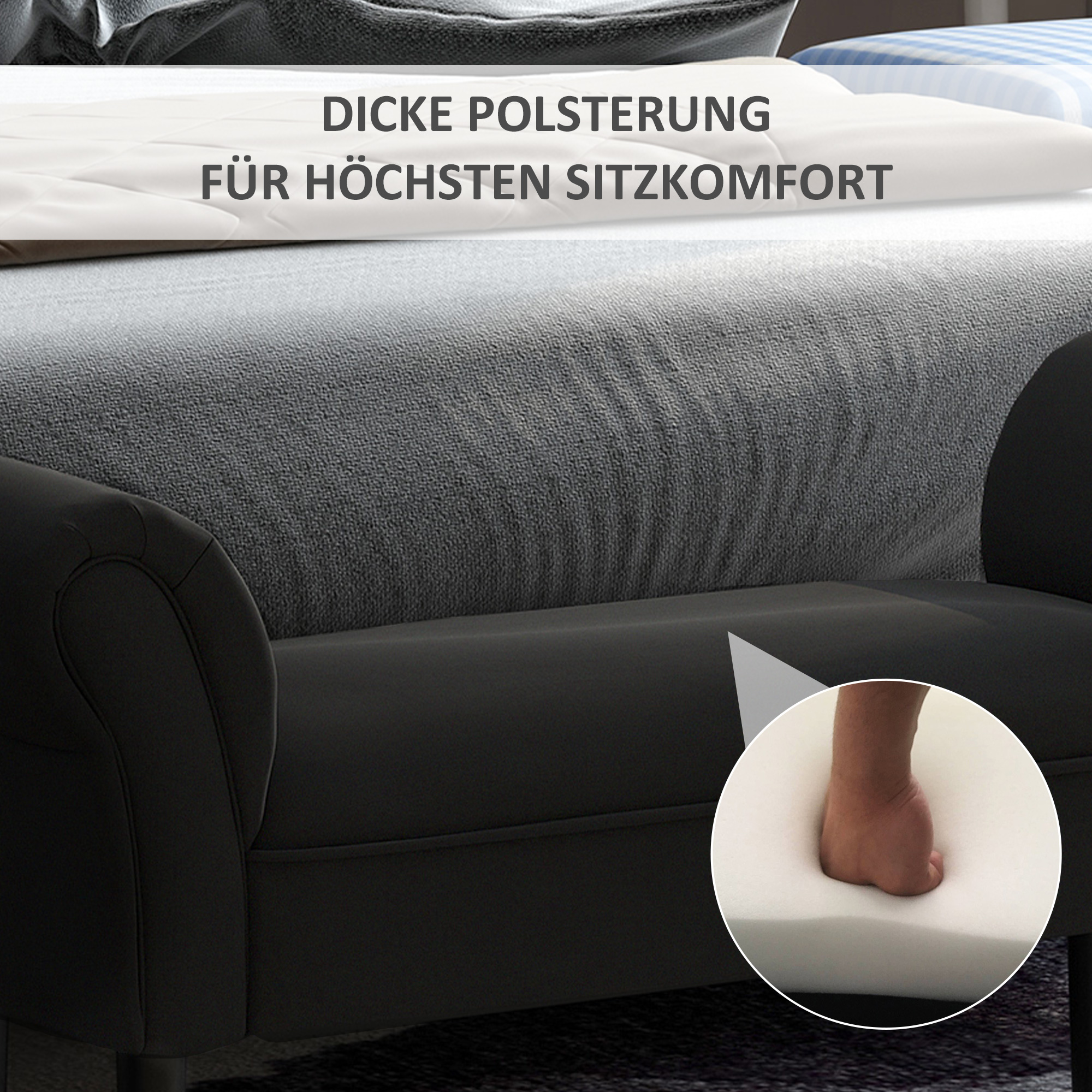 Sitzbank, Bettbank, zeitloses Design, weiche Polsterung, bis 130 kg, schwarz, 102 x 36 x 51 cm