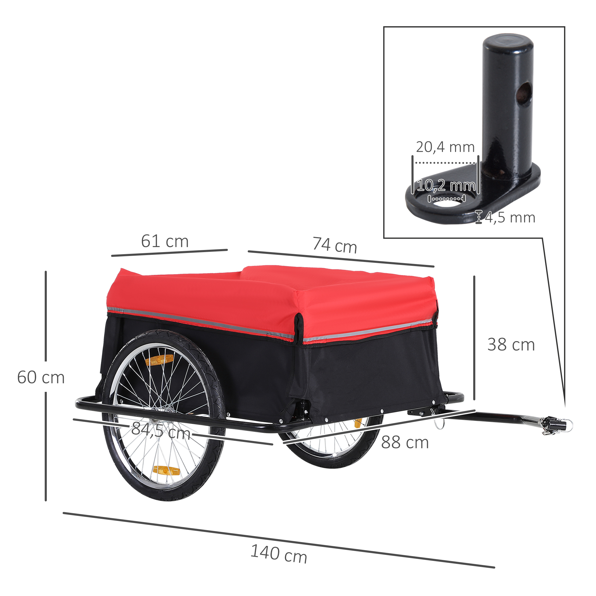Fahrradanhänger, klappbar Lastenanhänger mit Kupplung,Transportwagen bis 40 kg belastbar, Transportanhänger Anhänger für Fahrrad Handwagen 140 x 88 x 60 cm