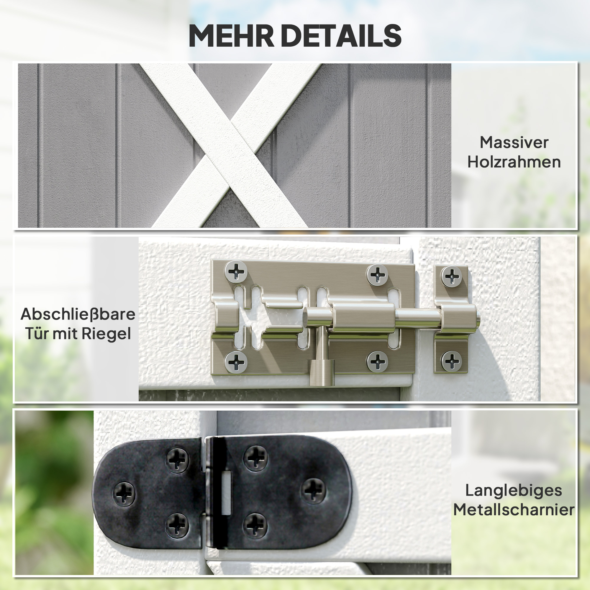 Geräteschuppen mit Regalböden wetterbeständig 75 x 56 x 115cm Grau