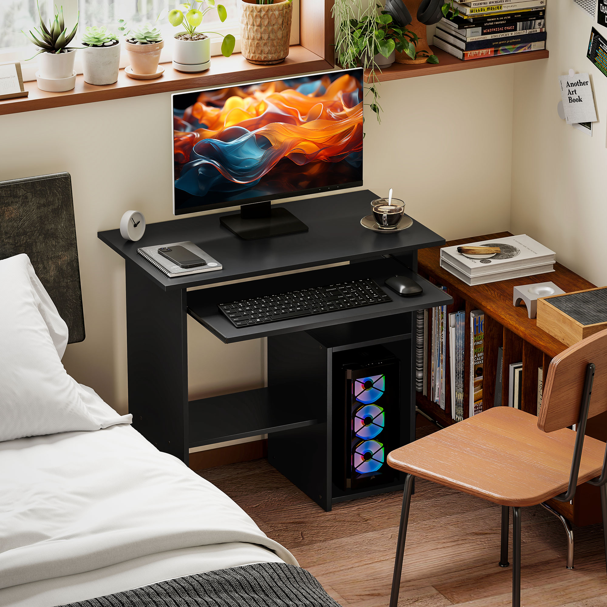 Computertisch, Schreibtisch, Spanplatte, Metall, 80 x 45 x 75 cm, Schwarz