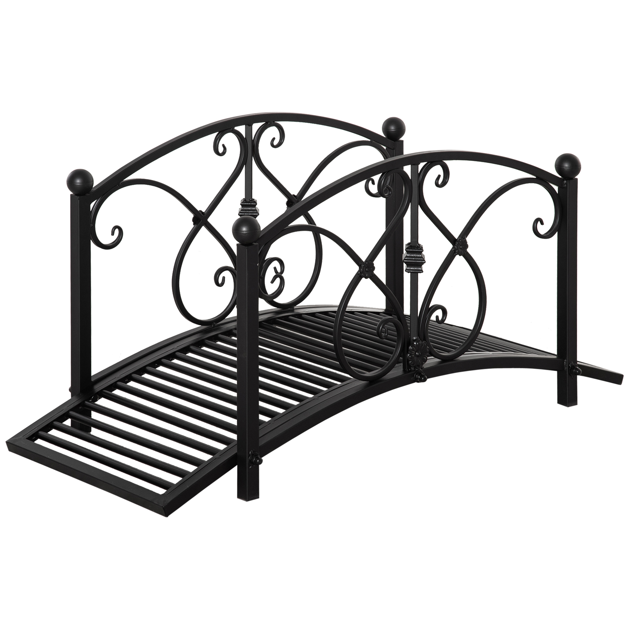 Gartenbrücke, Teichbrücke mit Sicherheitsgeländer, Zierbrücke bis 100 kg belastbar, 102 x 48 x 49 cm Schwarz