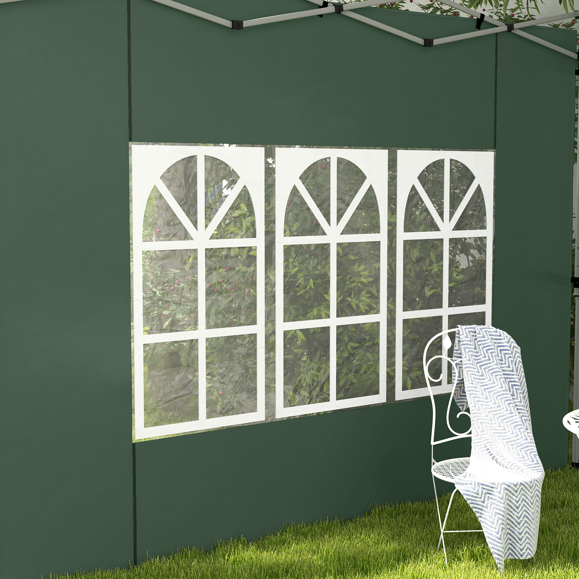 2er-Set Seitenteile für Pavillon 3x3/3x4 m, Seitenwand mit Fenster, wasserdicht Grün