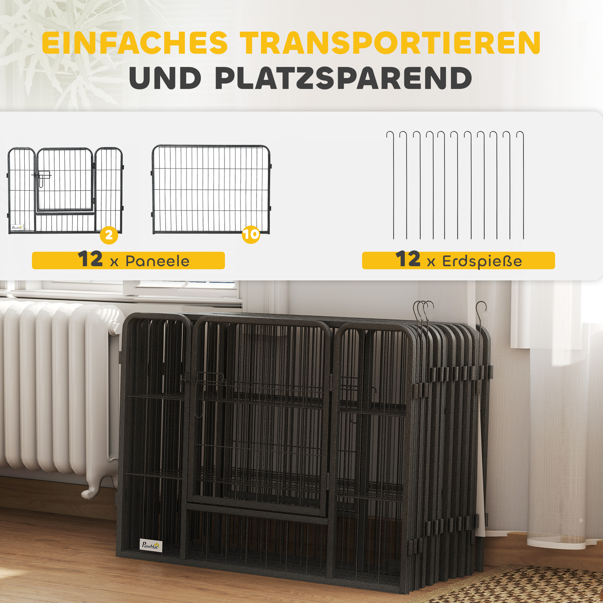 Haustiergehege, Welpenauslauf, Welpengitter, 12 Paneele, Outdoor u.  Indoor, Grau