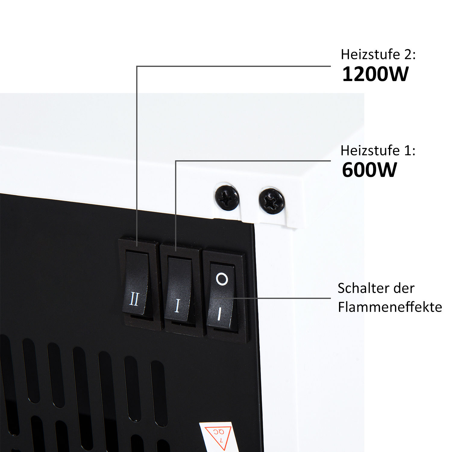 Elektrokamin mit Heizung, elektrischer Kamin mit LED Flammeneffekt, 600/1200W Dekokamin, elektrisch Kaminfeuer Kaminofen, Weiß