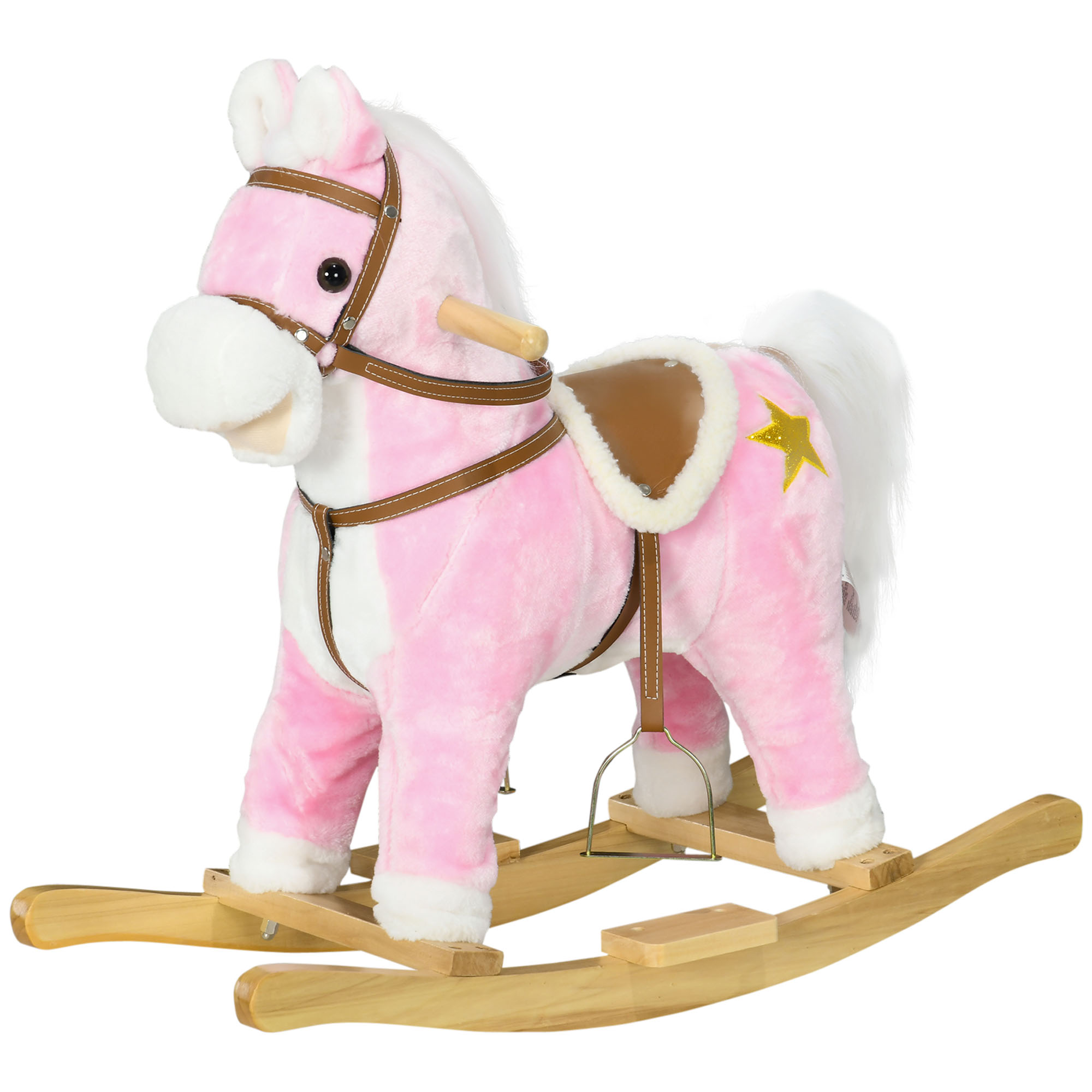 Schaukelpferd, Sattel mit Steigbügeln, Soundeffekte, Musik, Plüschkörper, Metallrahmen, bis 30 kg, pink Schaukelpferd, Sattel mit Steigbügeln, Soundeffekte, Musik, Plüschkörper, Metallrahmen, bis 30 kg, pink