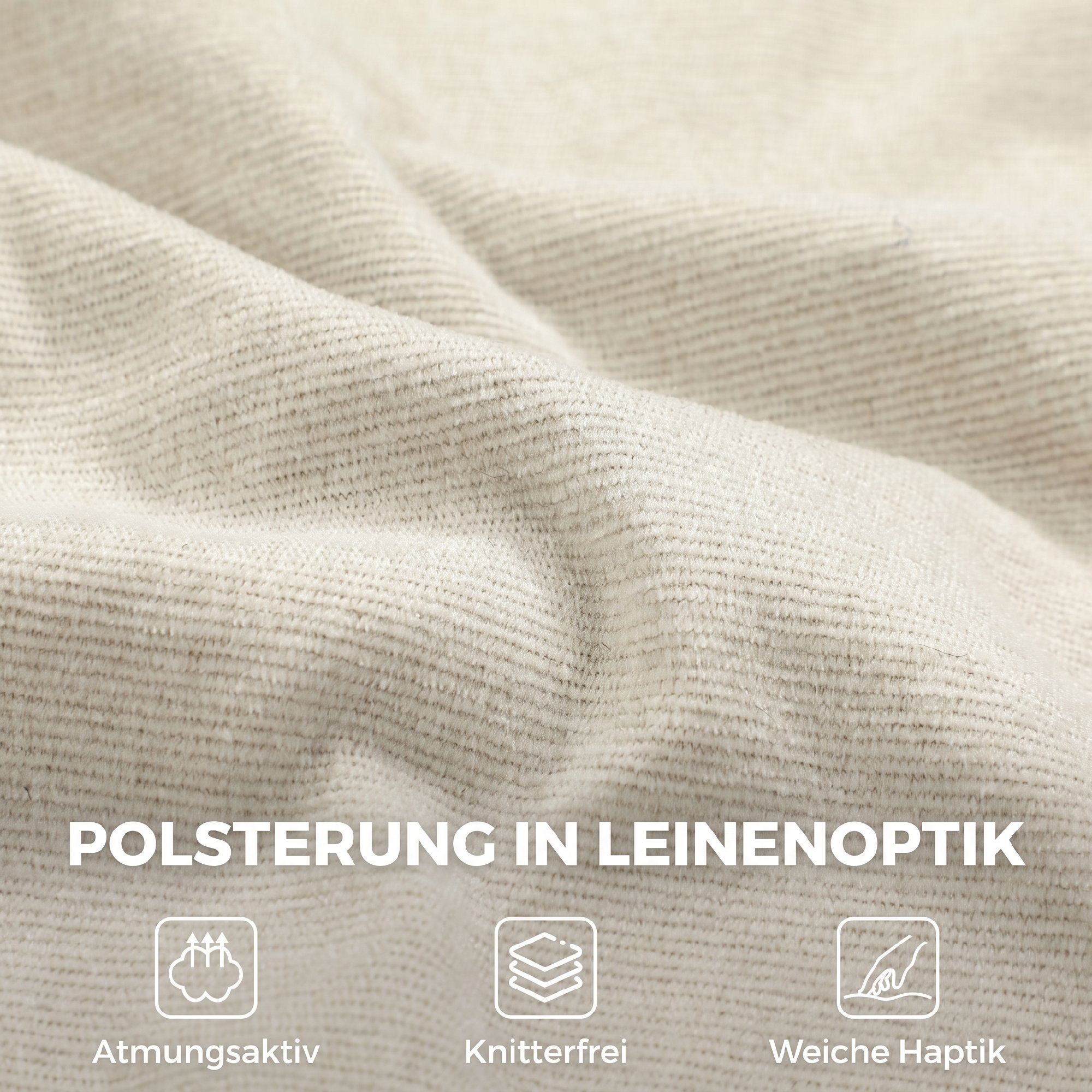 Schaukelstuhl in Leinenoptik mit 5-fach verstellbarer Fußstütze und Leinenoptik, für Wohnzimmer, Cremeweiß