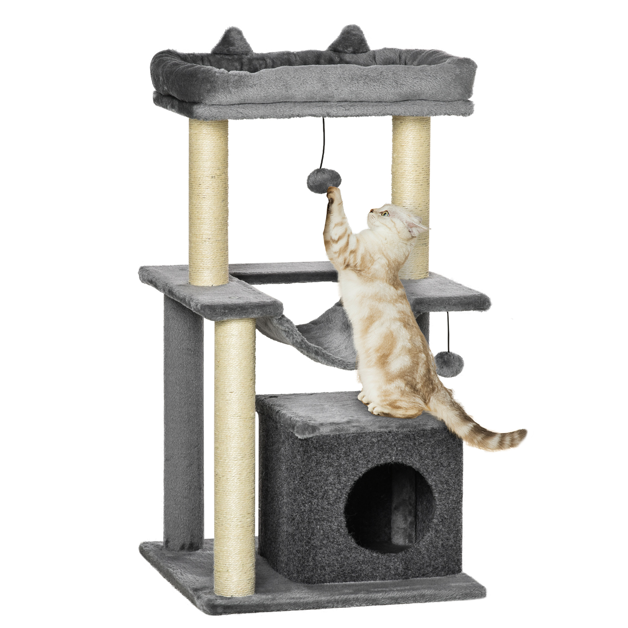 Katzenbaum 90 cm Kratzbaum mit Hängematte Spielbaum Katzenhöhle Plattformen Kletterbaum Katzenkratzbaum Aktivitätskratzbäum Plüsch Sisal Grau Katzenbaum 90 cm Kratzbaum mit Hängematte Spielbaum Katzenhöhle Plattformen Kletterbaum Katzenkratzbaum Aktivitätskratzbäum Plüsch Sisal Grau