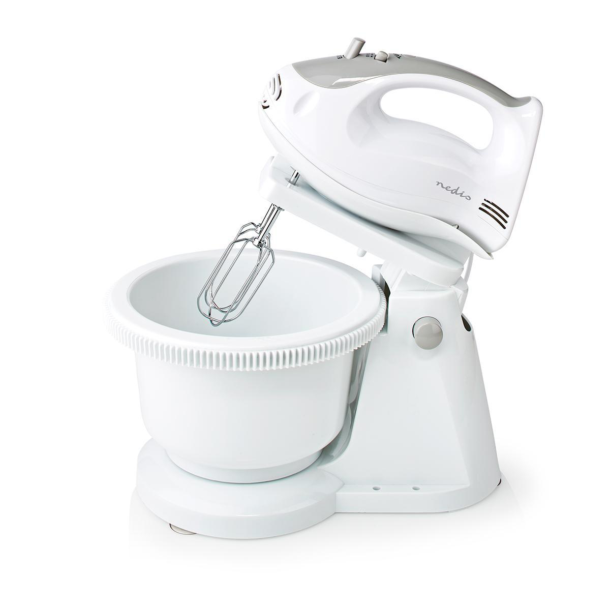 Handmixer | 200 W | 5 Geschindigkeitsstufen | Turbofunktion | Schüssel drehen / 2 Knethaken / 2 Quirle | Grau / Weiss