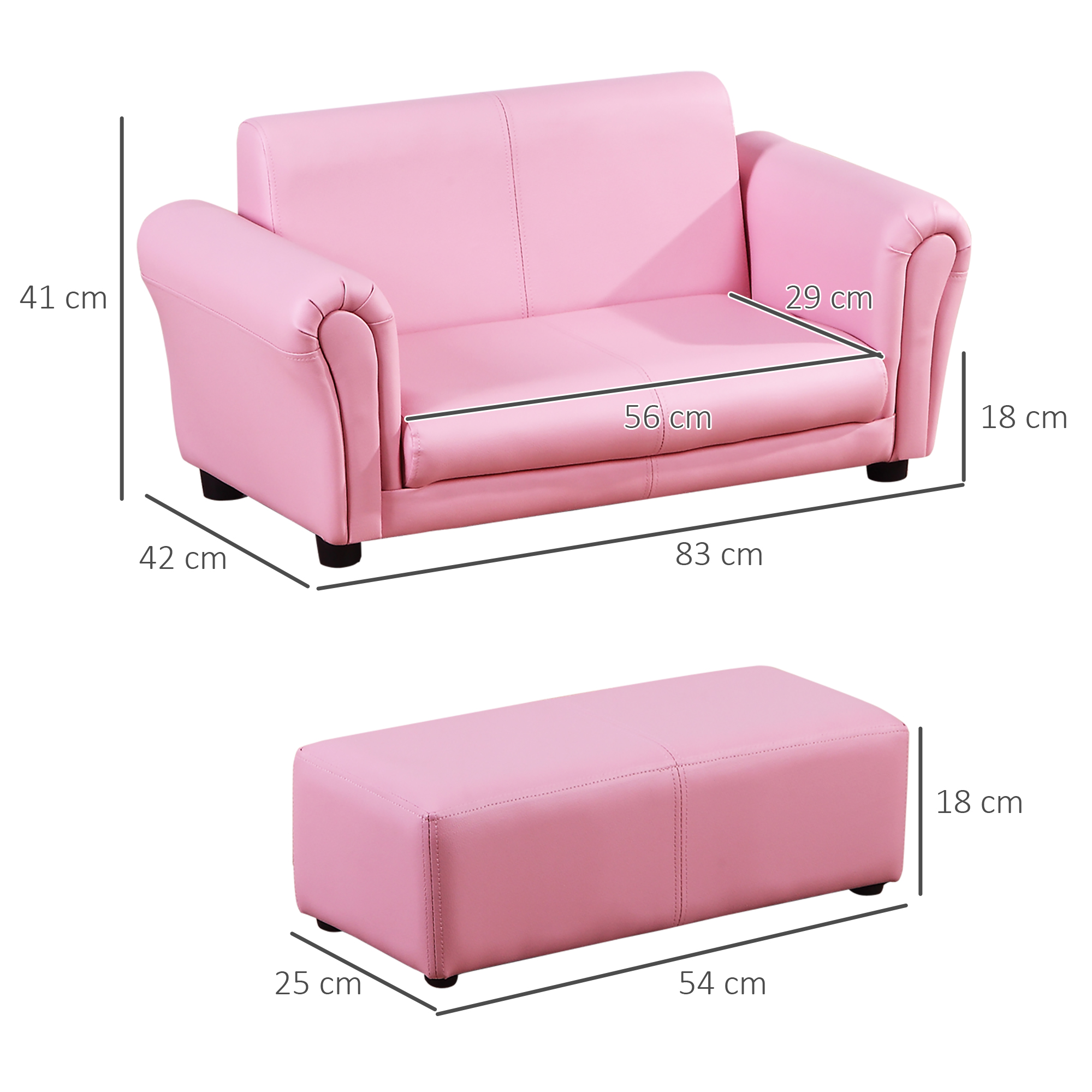 Kindersessel mit Fußhocker, Kindercouch mit Hocker, Kindersofa, Sofa Sessel, Rosa 83 x 42 x 41 cm