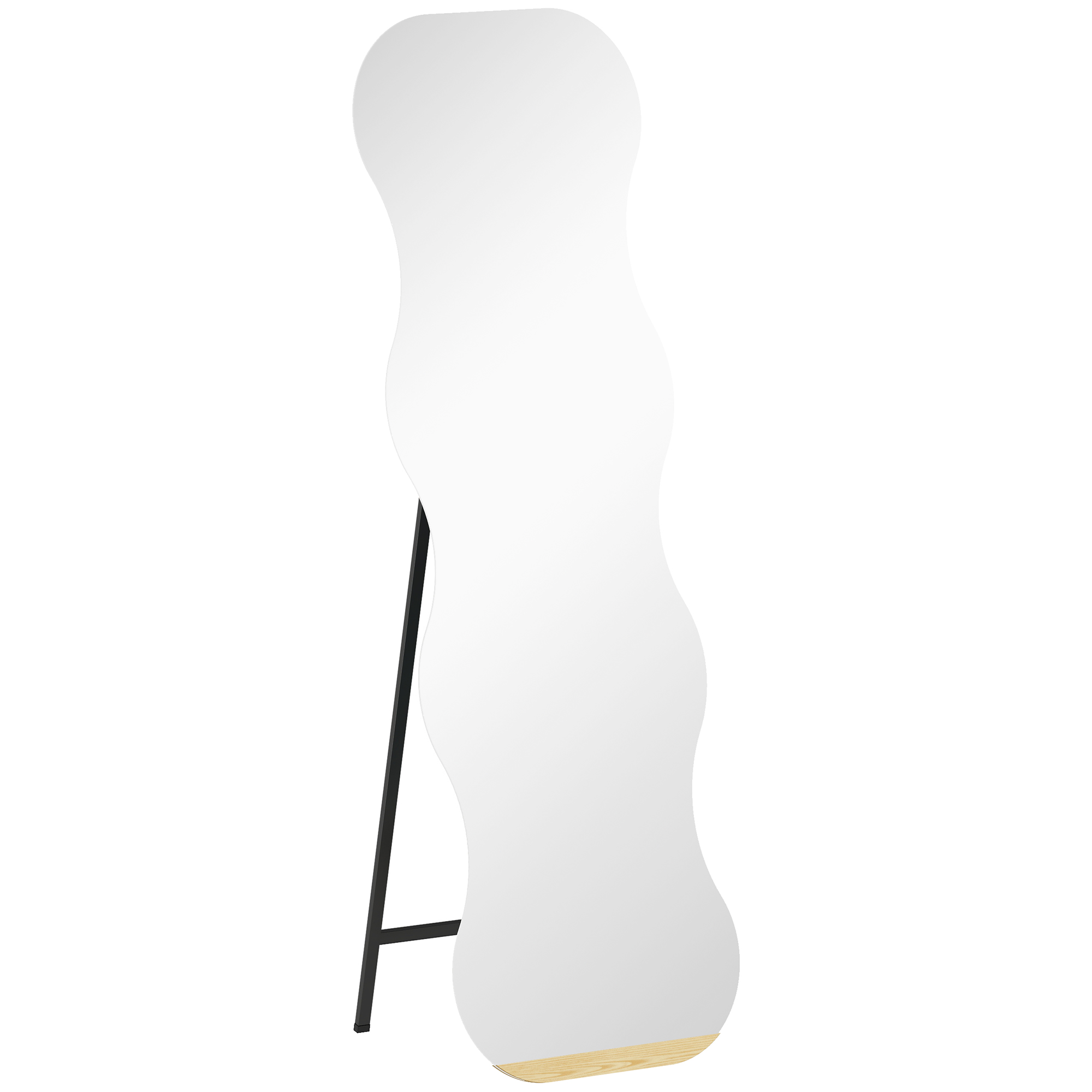 Ganzkörperspiegel ohne Rahmen, Holzbasis, flexibel platzierbar, Wellenform, Schwarz Ganzkörperspiegel ohne Rahmen, Holzbasis, flexibel platzierbar, Wellenform, Schwarz