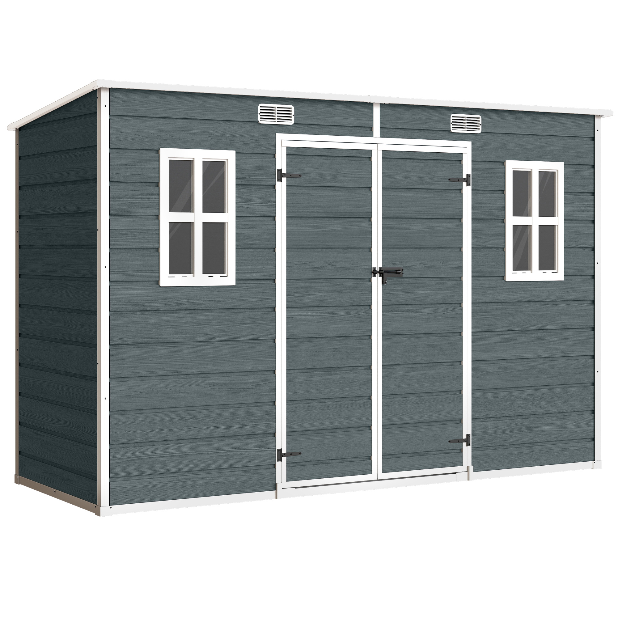 Gerätehaus 3,2m², Geräteschuppen mit Pultdach, 303x123x197cm mit Fenster Abschließbar Tür Belüftungsöffnung Boden