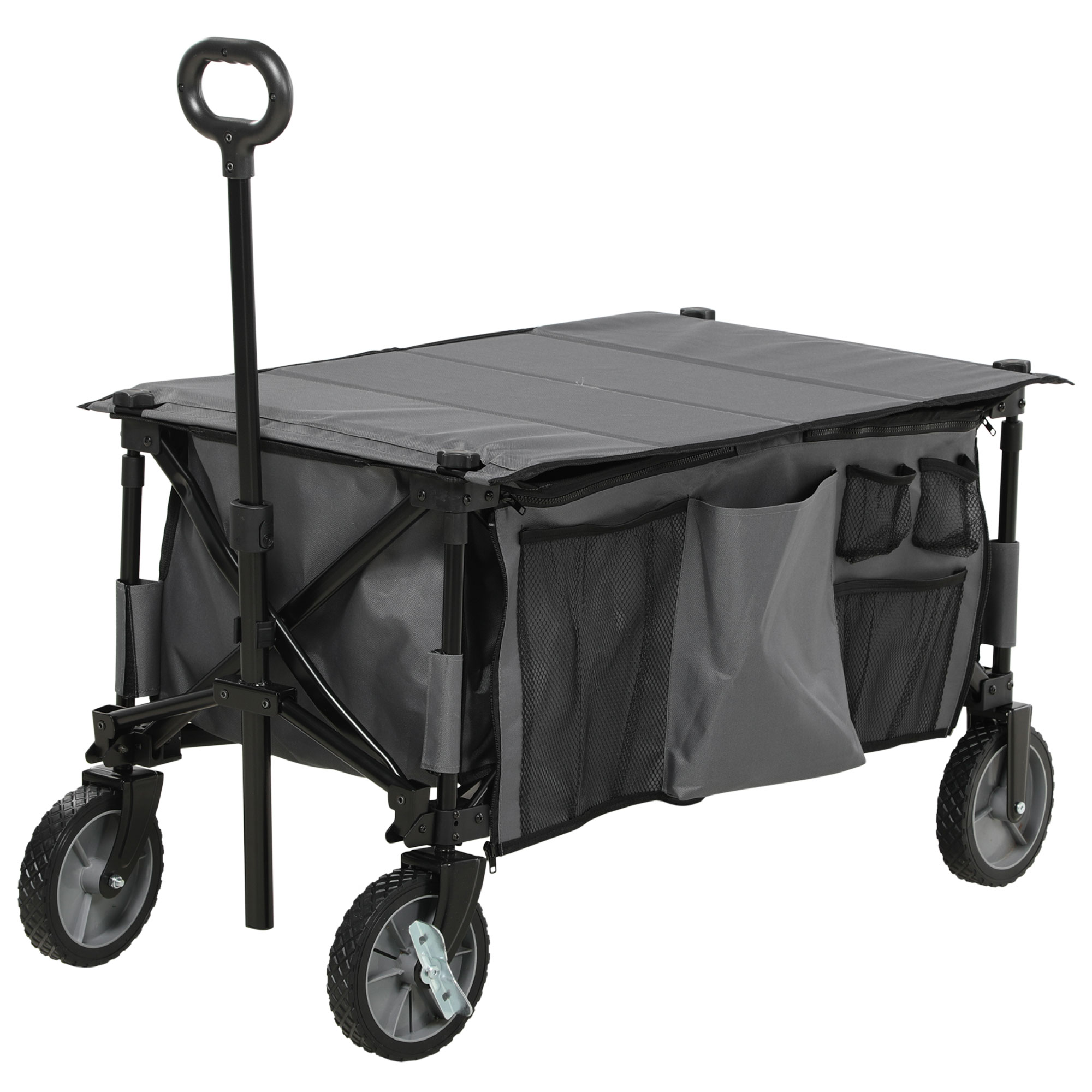 Bollerwagen, klappbar, 5 Seitentaschen, verstellbarer Griff, bis 120 kg, Stahl, dunkelgrau, 100 x 55 x 93 cm Bollerwagen, klappbar, 5 Seitentaschen, verstellbarer Griff, bis 120 kg, Stahl, dunkelgrau, 100 x 55 x 93 cm
