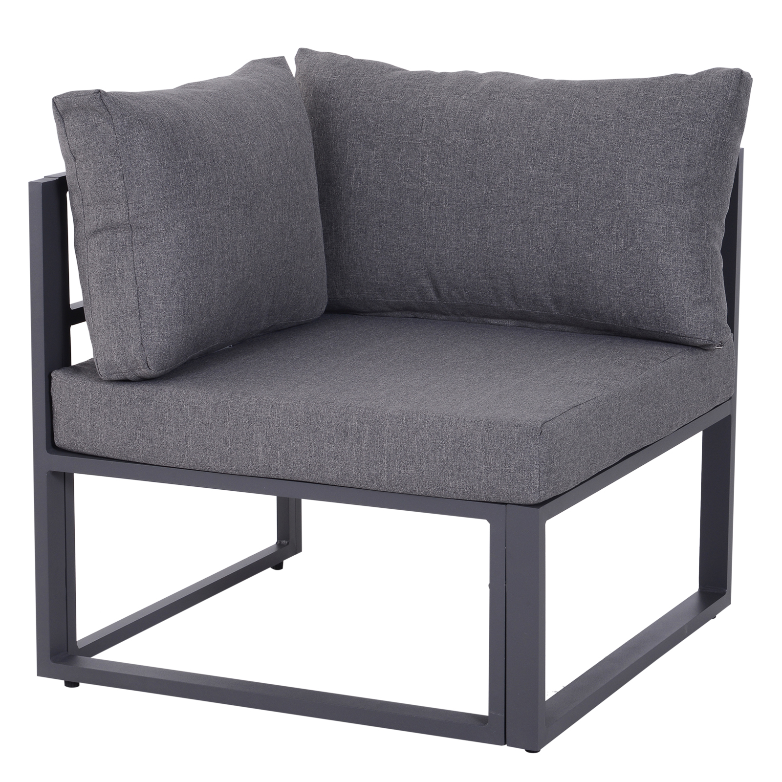 6-tlg. Gartengarnitur Gartenset Gartensofaset Sitzgruppe Gartenmöbel Alu+ Polyester + Hartglas Grau 4 x Sessel 1 x Ecksofa 1 x Beistelltisch Kissen für 4–5 Personen