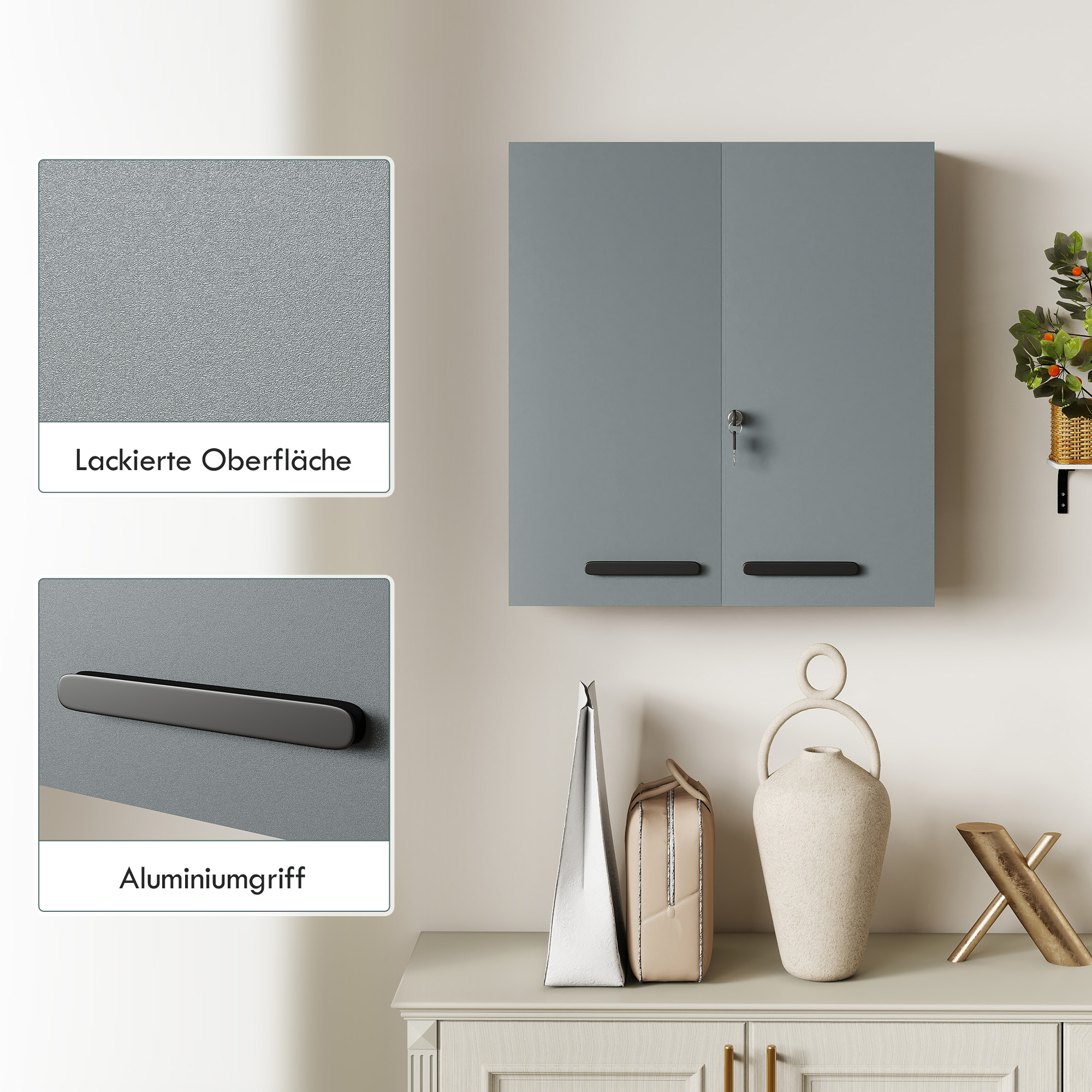 Medizinschrank, abschließbarer Medikamentenschrank mit 2 Türen und 6 Regalen, Kohlegrau