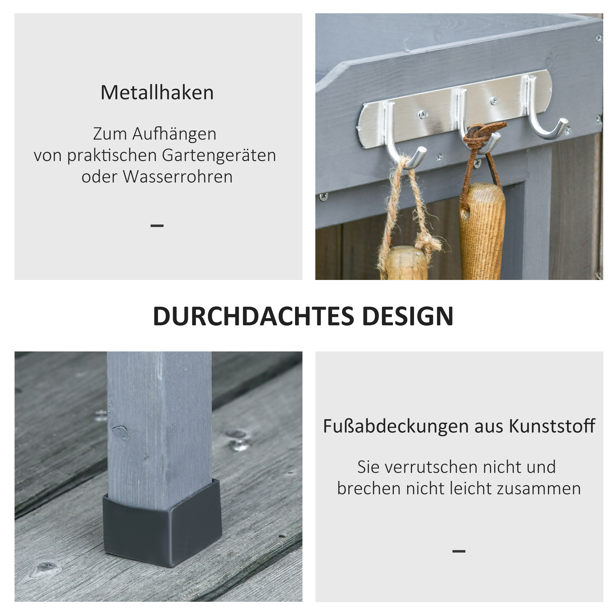Pflanztisch Gärtnertisch Blumentisch mit Metall Arbeitsfläche Garten Holz Grau 76 x 37 x 89 cm