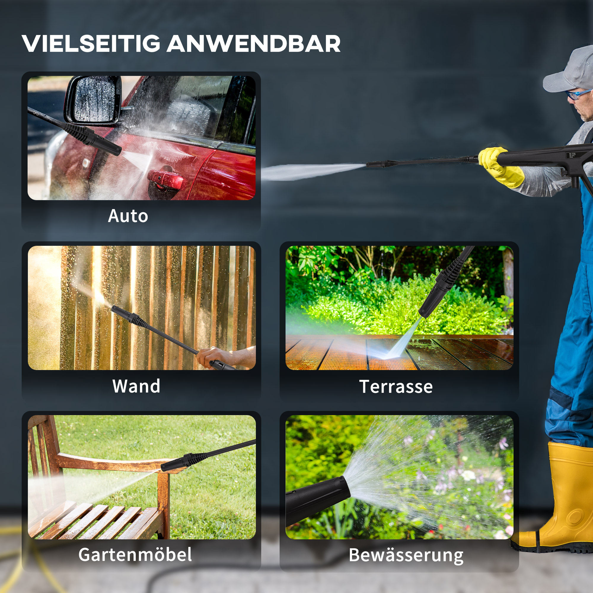 Hochdruckreiniger Druckreiniger 5-tlg. Zubehör, verstellbare Spritzdüse, 150 bar Druck, 1800 W, max. 510 l/h, 35x27x78cm