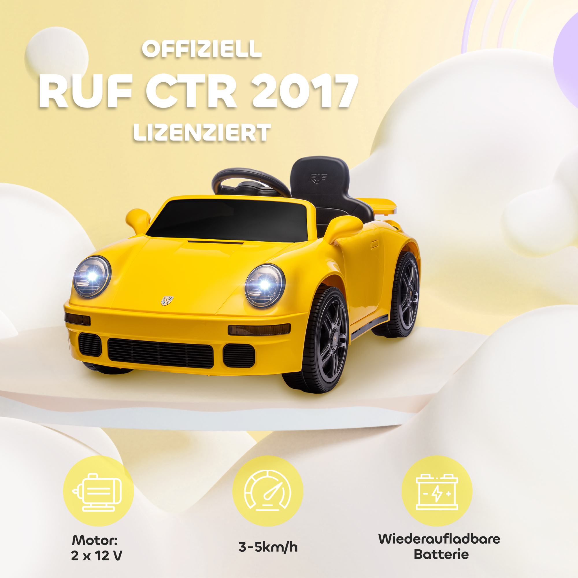 Kinderfahrzeug Porsche 911 RUF CTR Yellowbird, gelb