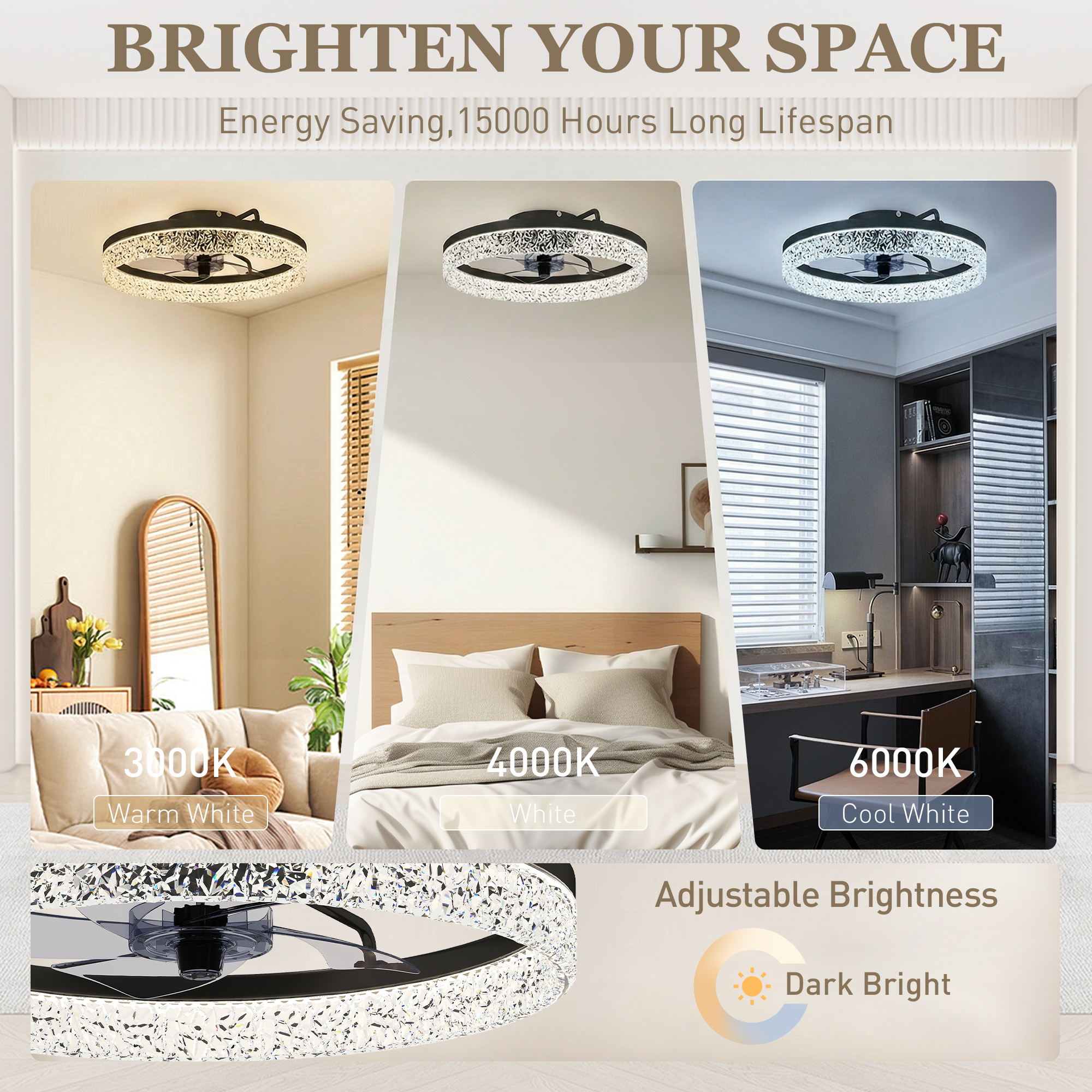 Deckenventilator mit Licht, dimmbarer LED-Deckenventilator mit Fernbedienung für Schlafzimmer und Wohnzimmer, Schwarz