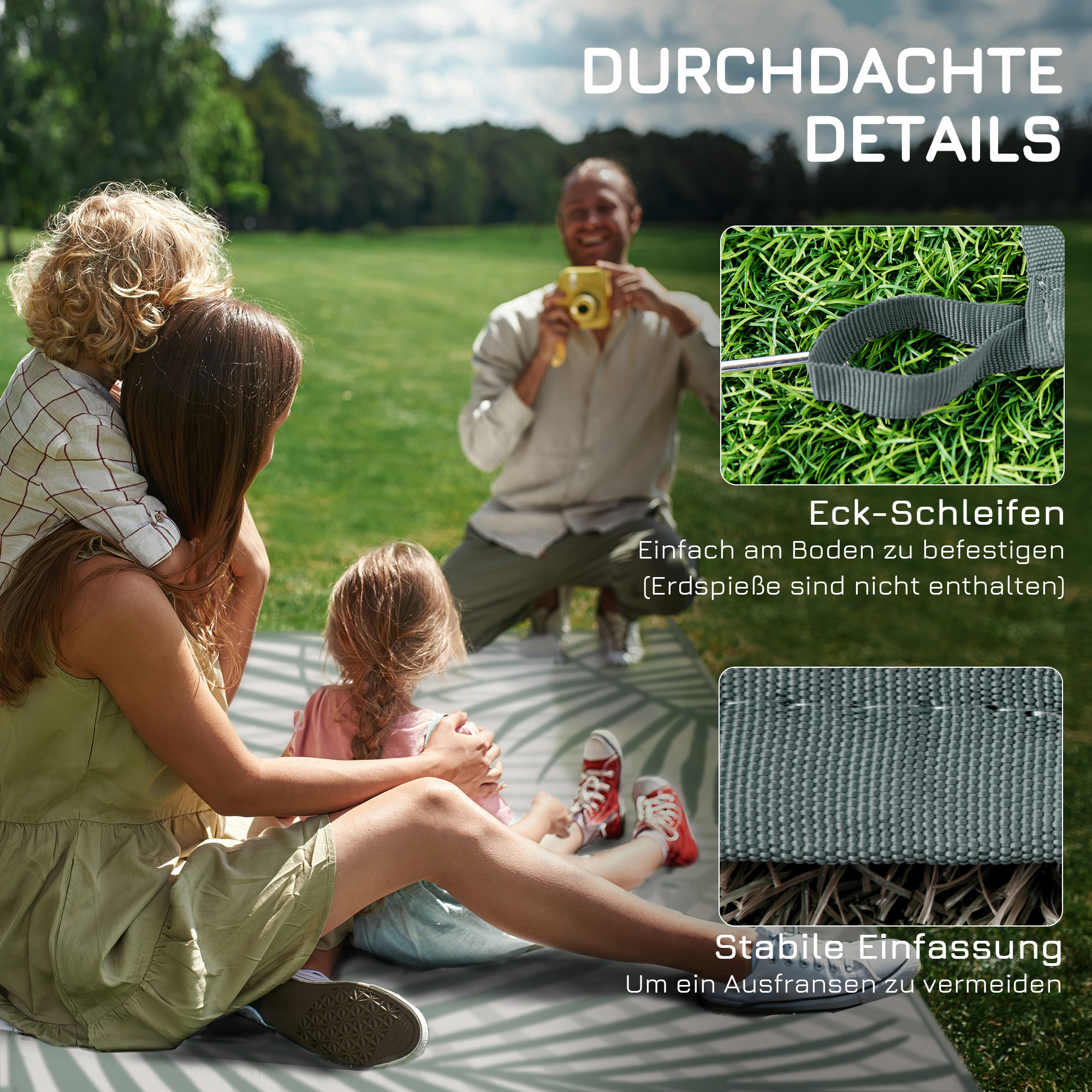 Outdoorteppich Terrassenteppich, wetterbeständig, modernes Design, 365 cm x 274 cm x 0,3cm, Grün + Creme