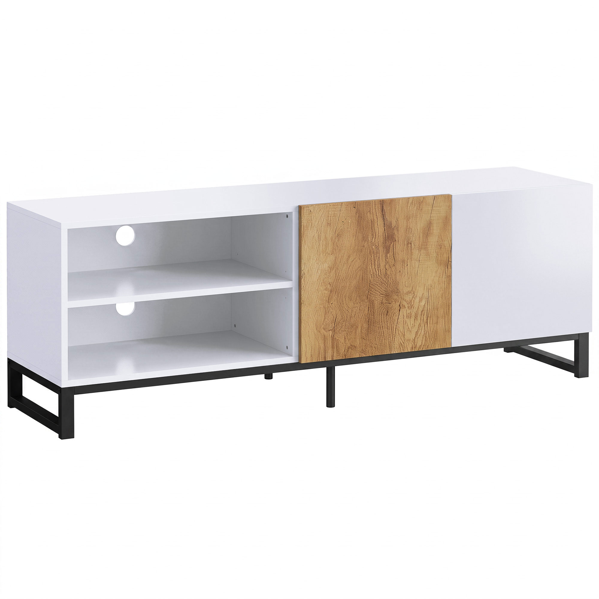 TV-Schrank für Fernseher bis 55 Zoll, modernes TV-Lowboard mit verstellbaren Einlegeböden, Weiß