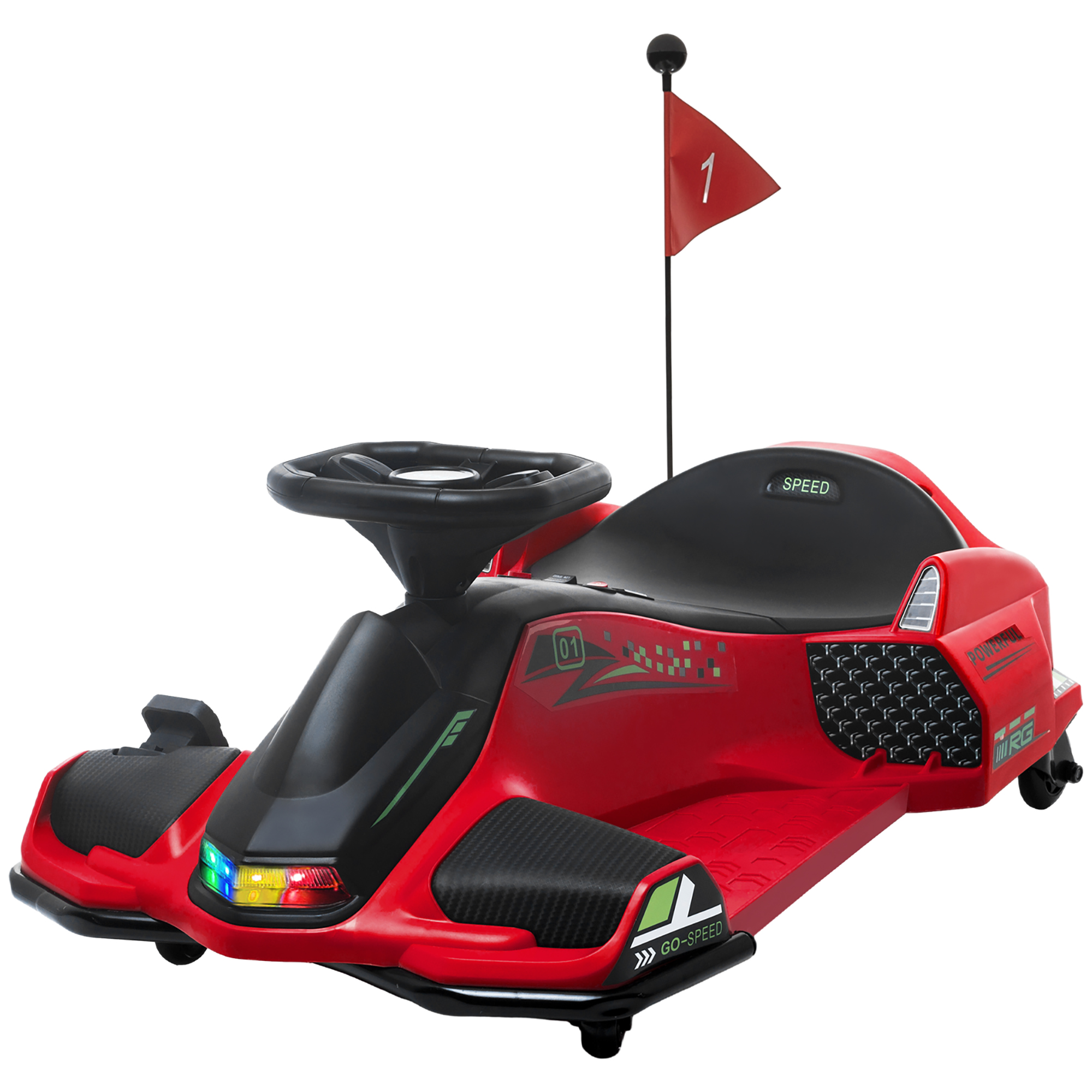 Elektrisches Go-Kart für Kinder, Gummiräder, 3-8 km/h, mit Lichtern und Musikfunktion, Rot Elektrisches Go-Kart für Kinder, Gummiräder, 3-8 km/h, mit Lichtern und Musikfunktion, Rot