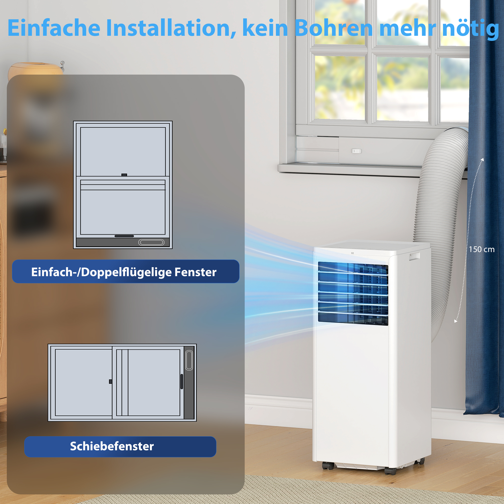 tragbares Klimagerät 7000 BTU, 4-in-1 Klimaanlage mit Kühlung, Entfeuchter, Ventilator, Schlafmodus