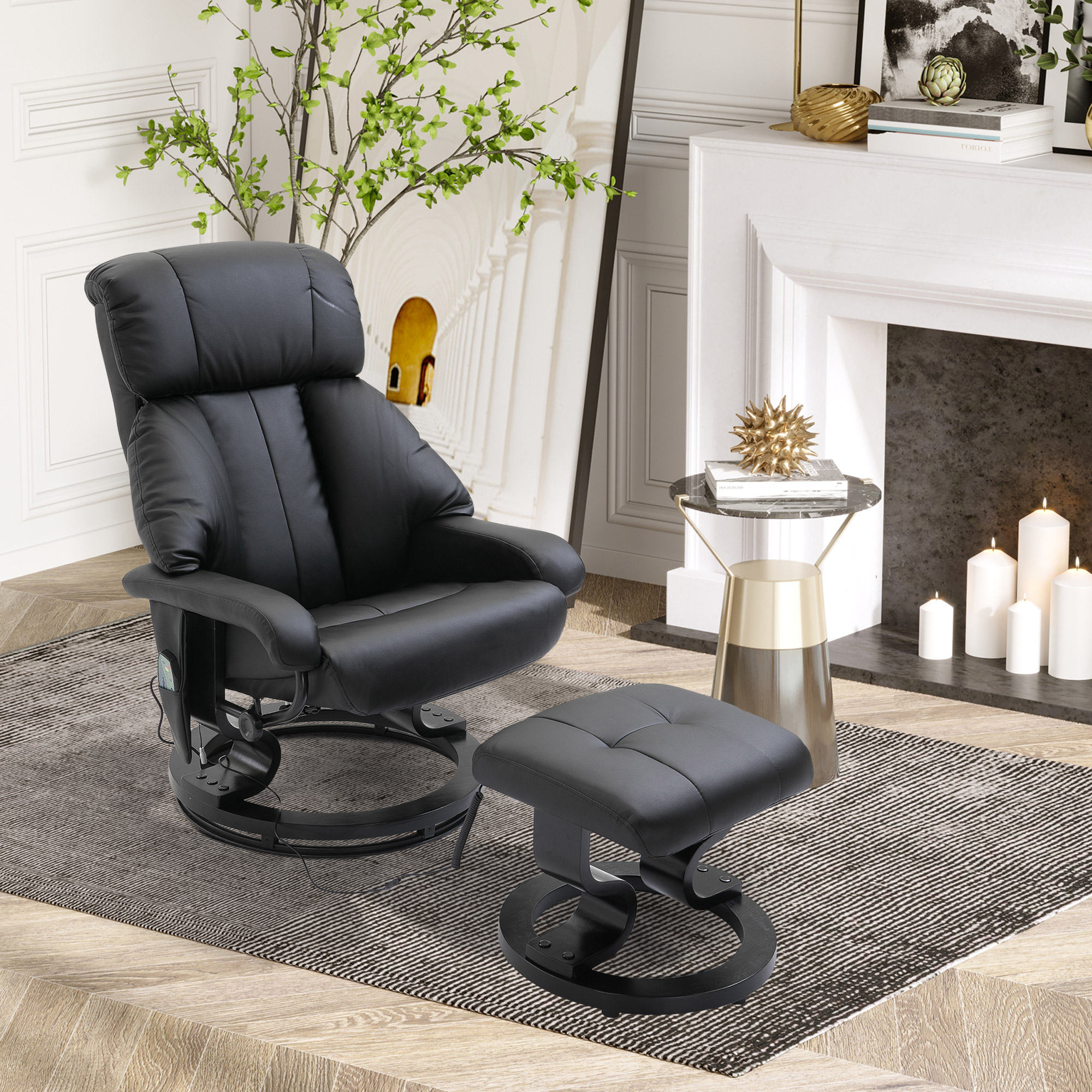 Massagesessel mit Fußhocker, 10 Vibrationspunkte, 145° verstellbare Rückenlehne, Schwarz