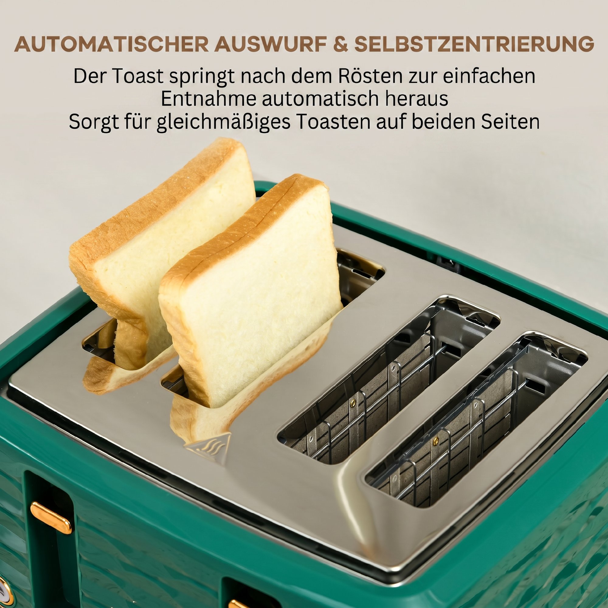 2-in-1 Toaster und Wasserkocher Set, 7 Bräunungsstufen, Auftau- und Aufwärmfunktion, Grün