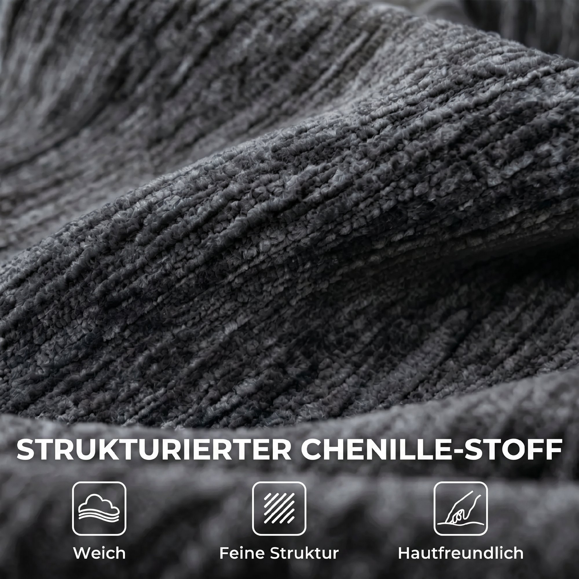 3-Sitzer-Sofa, Cloud-Sofa aus Chenille mit dicker Federkernpolsterung, breiter und tiefer Sitzfläche, breiten Armlehnen, Kissen, grau