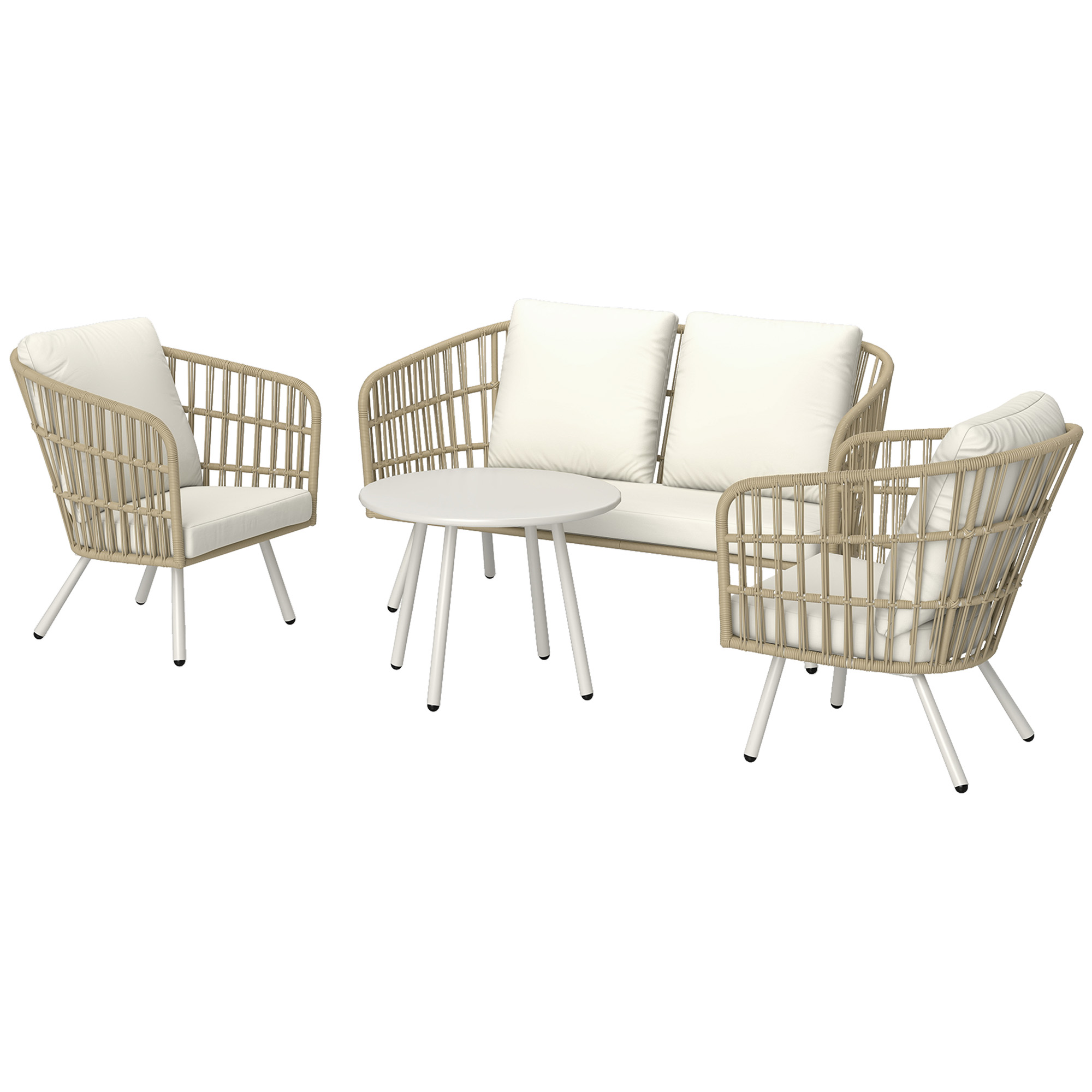 Gartenmöbel Set aus Polyrattan Lounge-Set mit 2er Sofa Sessel Tisch Kissen wetterfest für 4 Personen Khaki Gartenmöbel Set aus Polyrattan Lounge-Set mit 2er Sofa Sessel Tisch Kissen wetterfest für 4 Personen Khaki