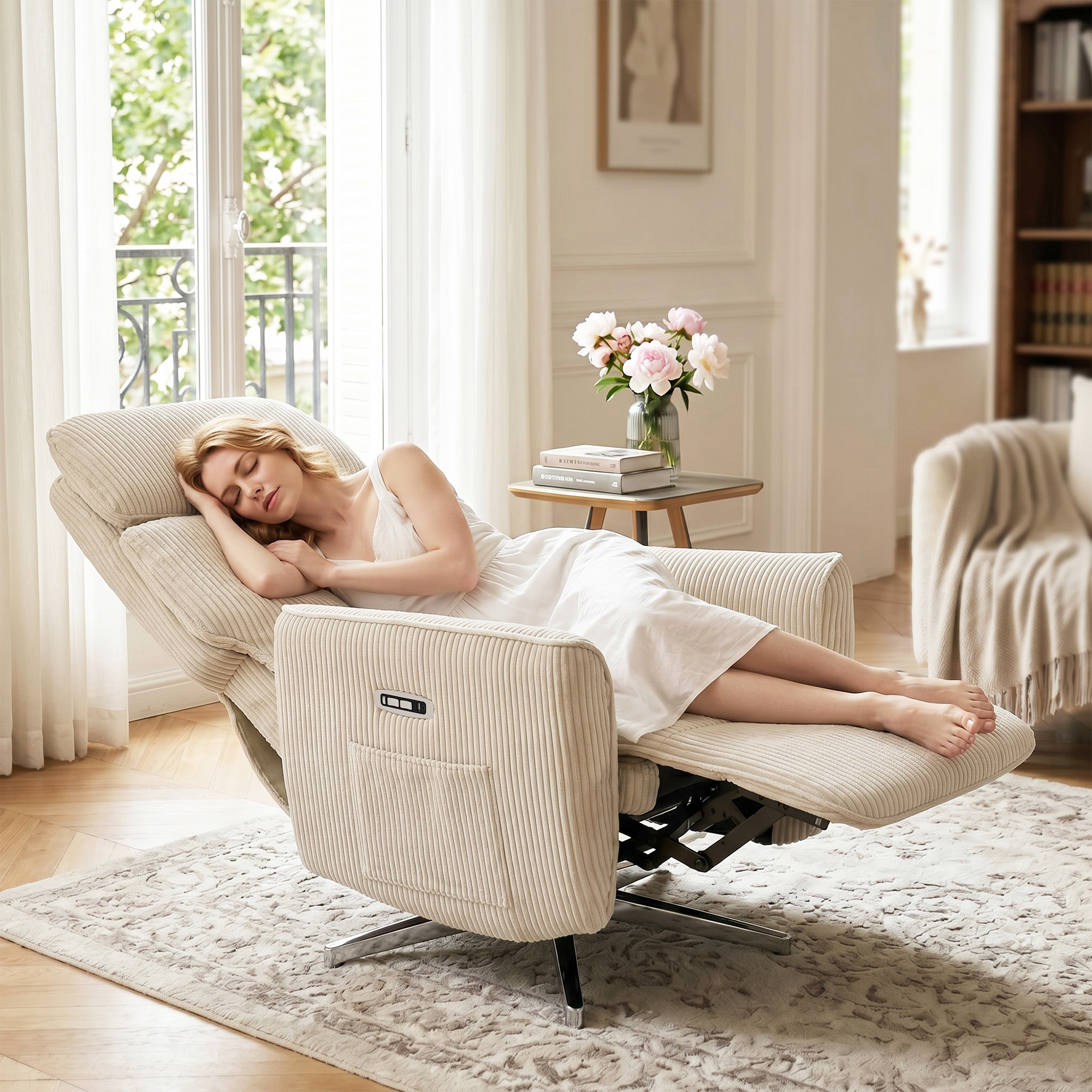 Relaxsessel Elektrisch Verstellbar Fernsessel mit Liegefunktion, 2 Motoren Drehbar TV Sessel mit USB-Anschluss