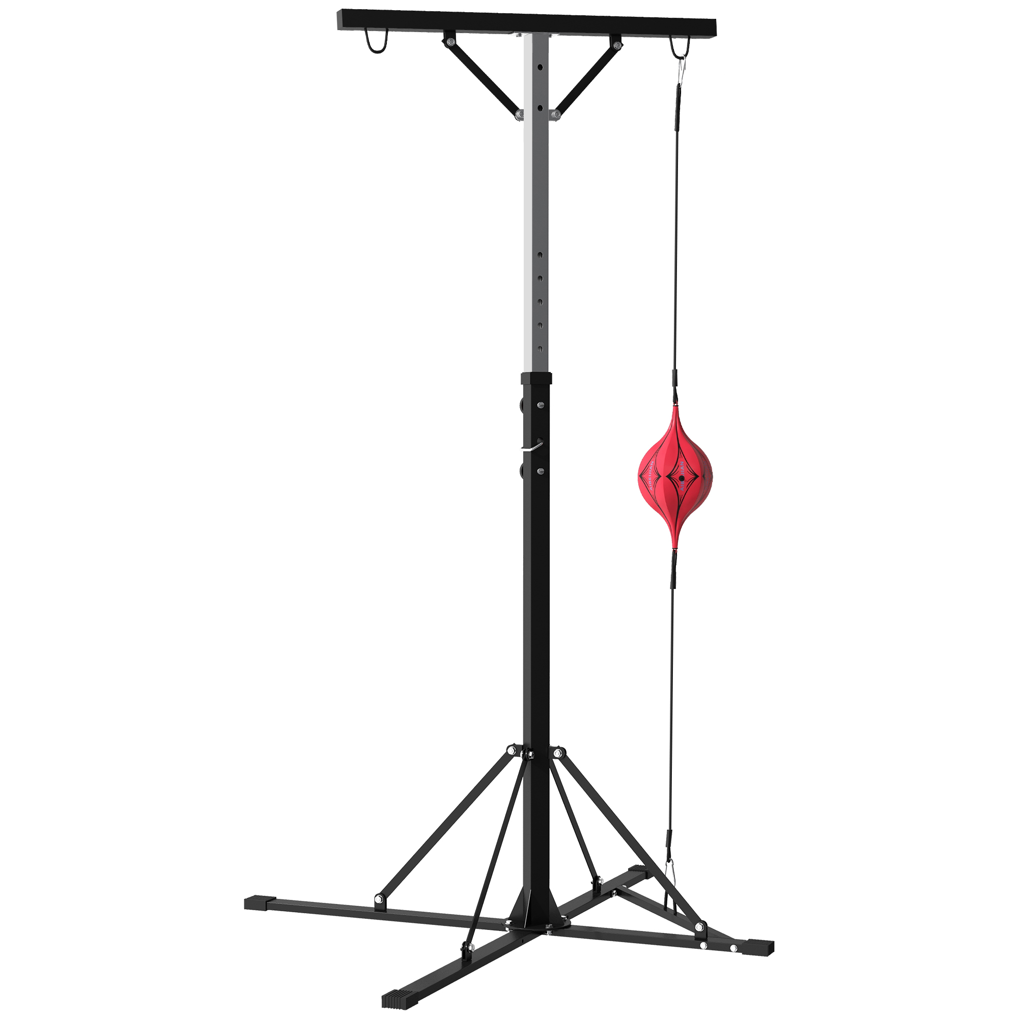 Boxsackständer, höhenverstellbar, mit Speedball, Metallrahmen, 160L x 145B x 175-220H cm, Schwarz Boxsackständer, höhenverstellbar, mit Speedball, Metallrahmen, 160L x 145B x 175-220H cm, Schwarz
