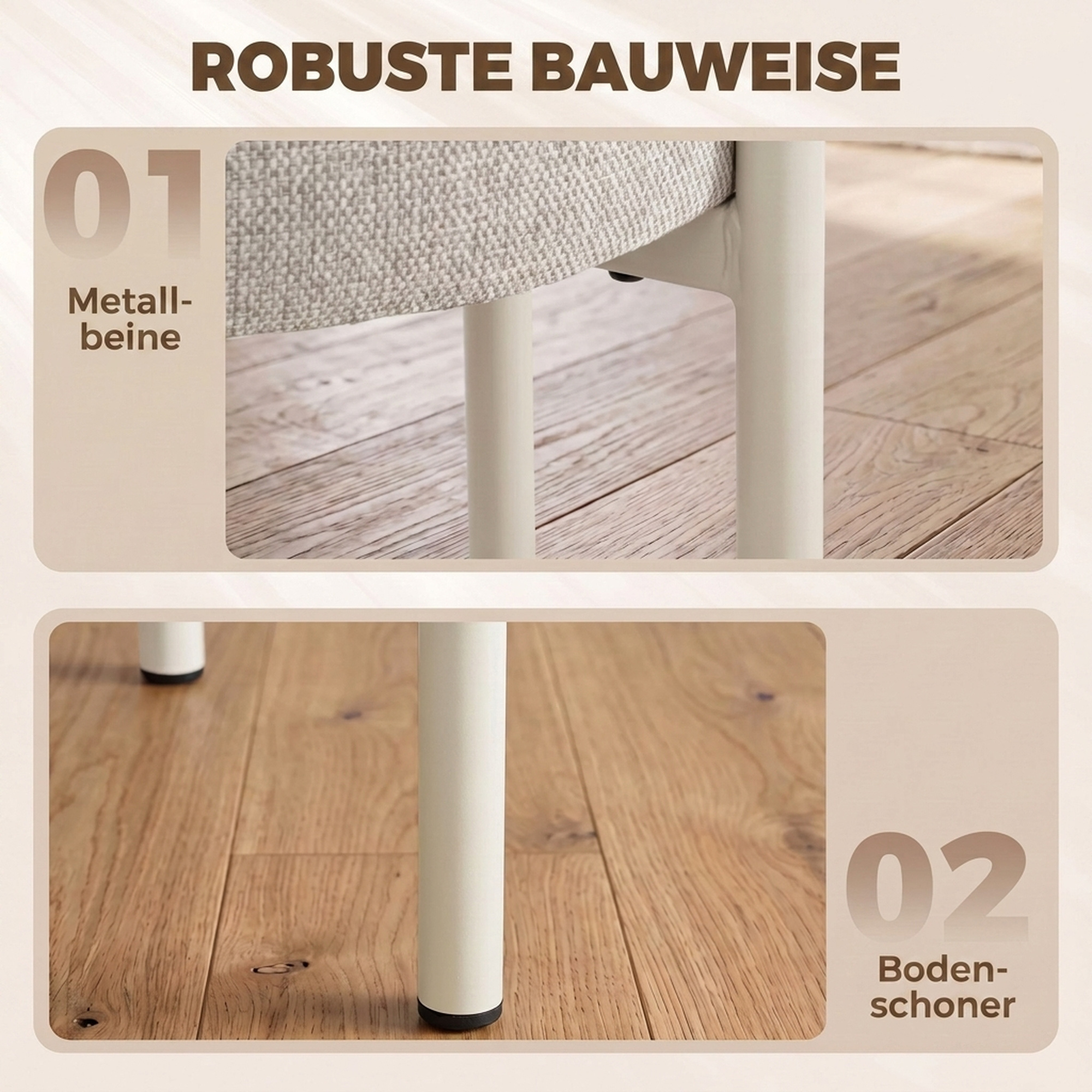 Esszimmerhocker 4er Set Stapelbare Sitzhocker mit Stahlbeinen, Leinenoptik für Esszimmer, Wohnzimmer, Küche, Cremeweiß
